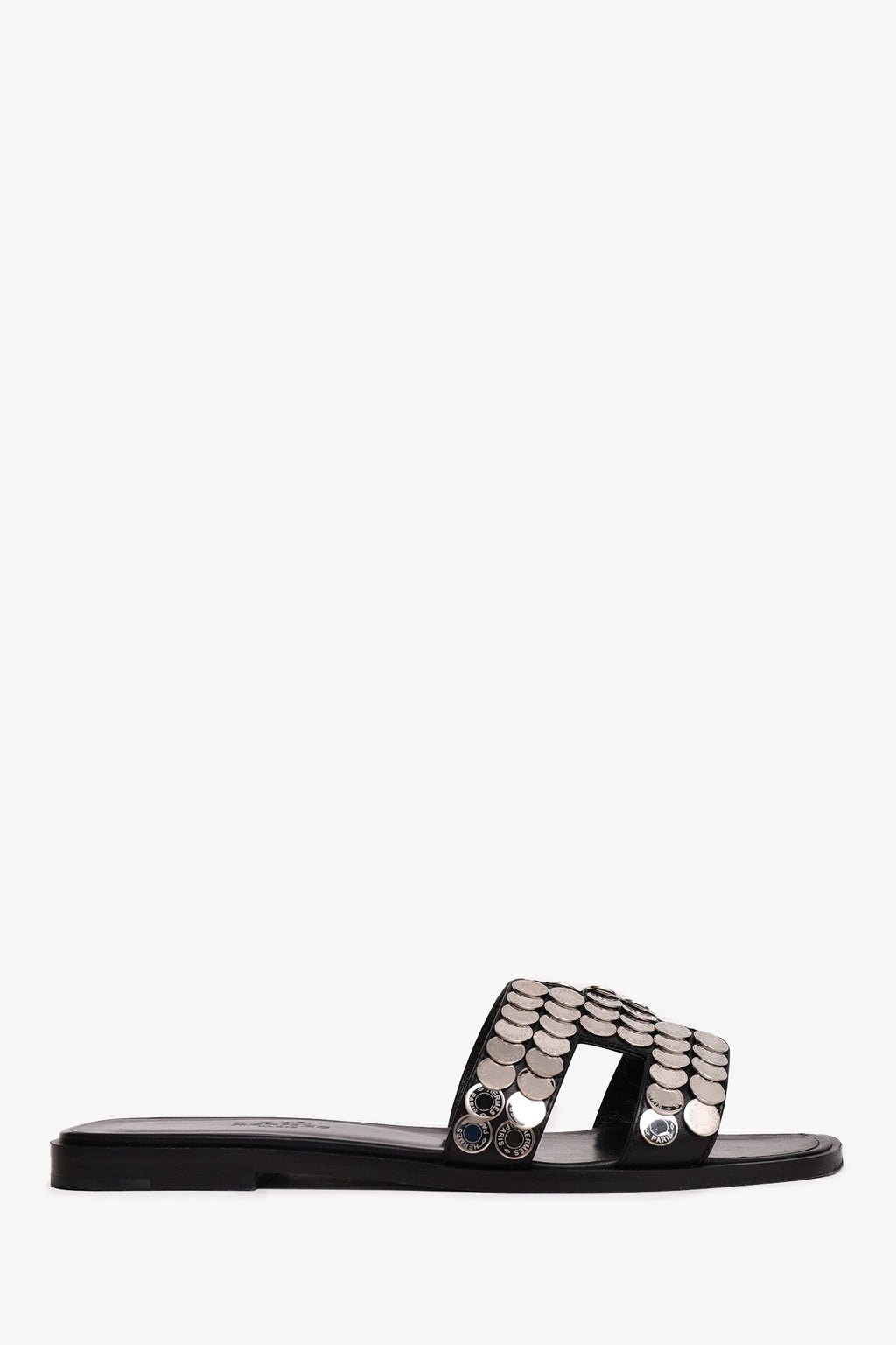Hermès Black/Silver Clou de Selle Oran Sandals Size 36