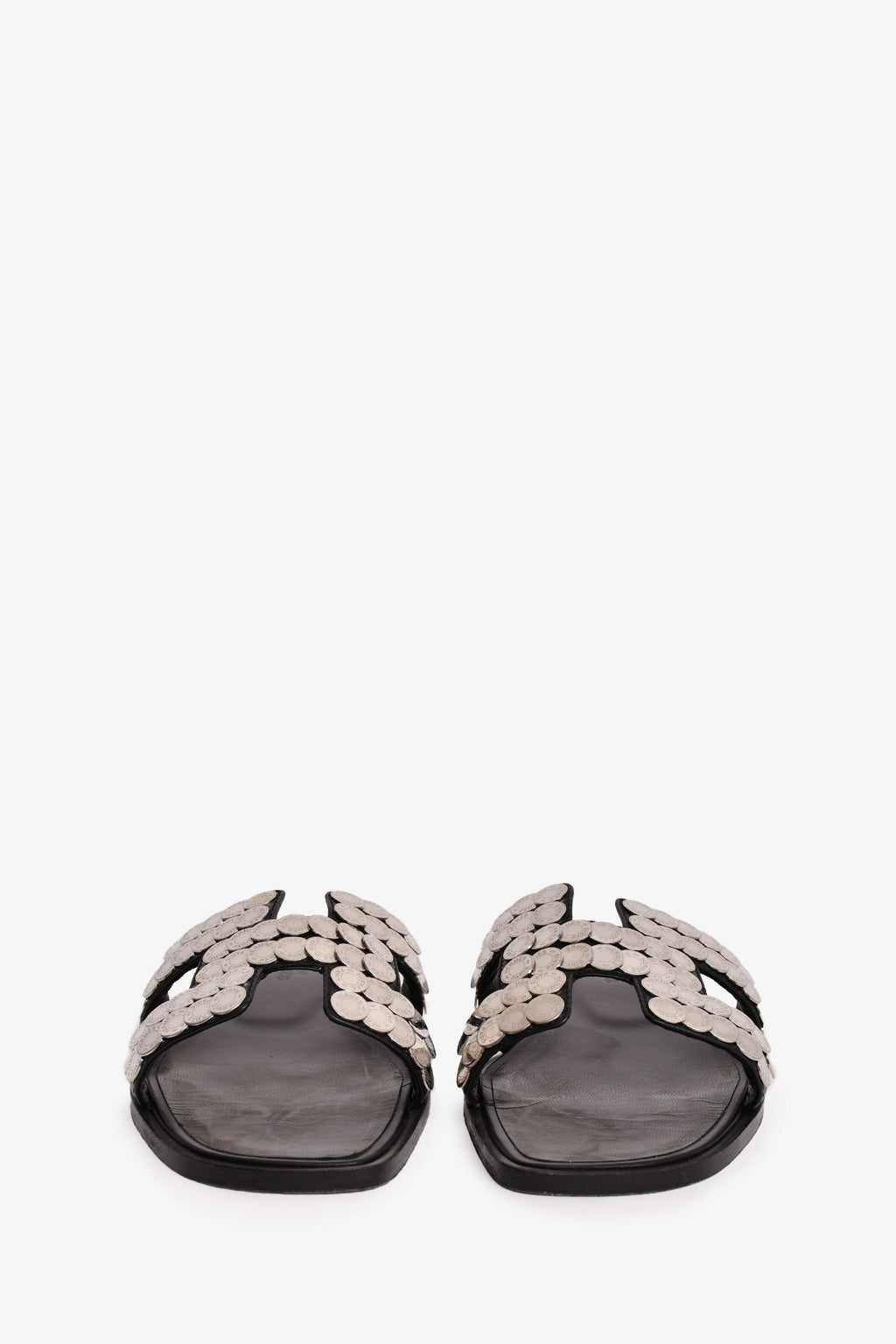 Hermès Black/Silver Clou de Selle Oran Sandals Size 36