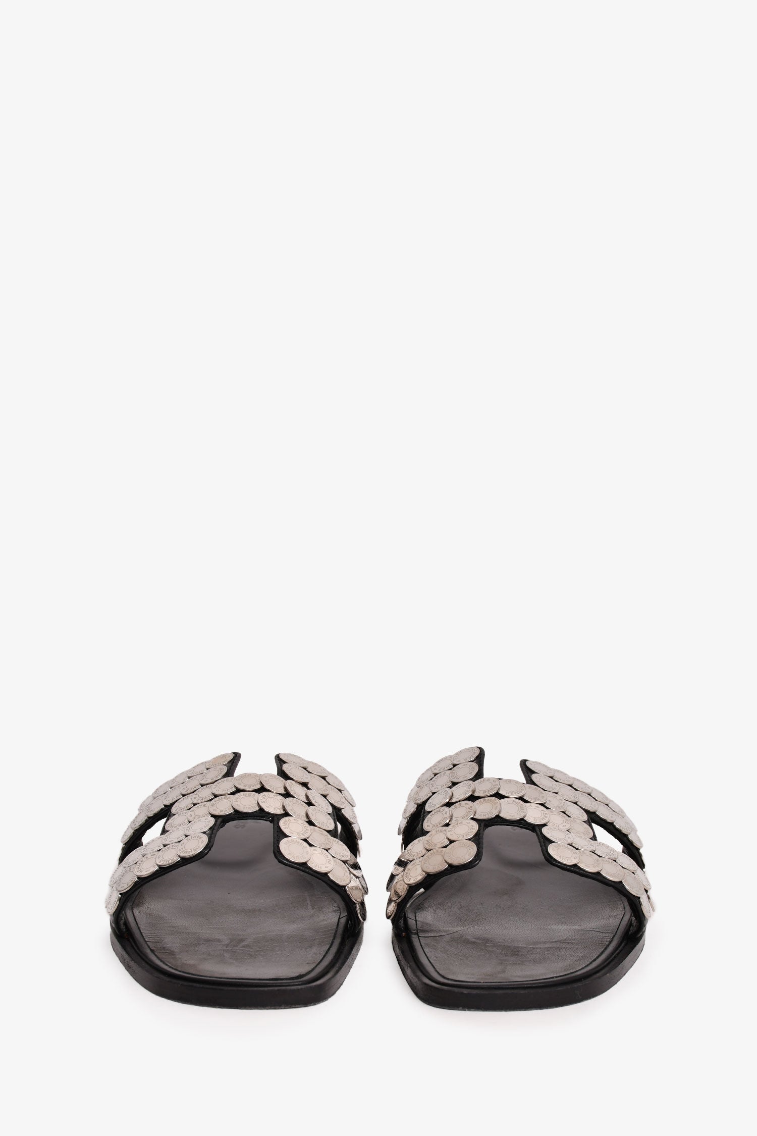 Hermès Black/Silver Clou de Selle Oran Sandals Size 36
