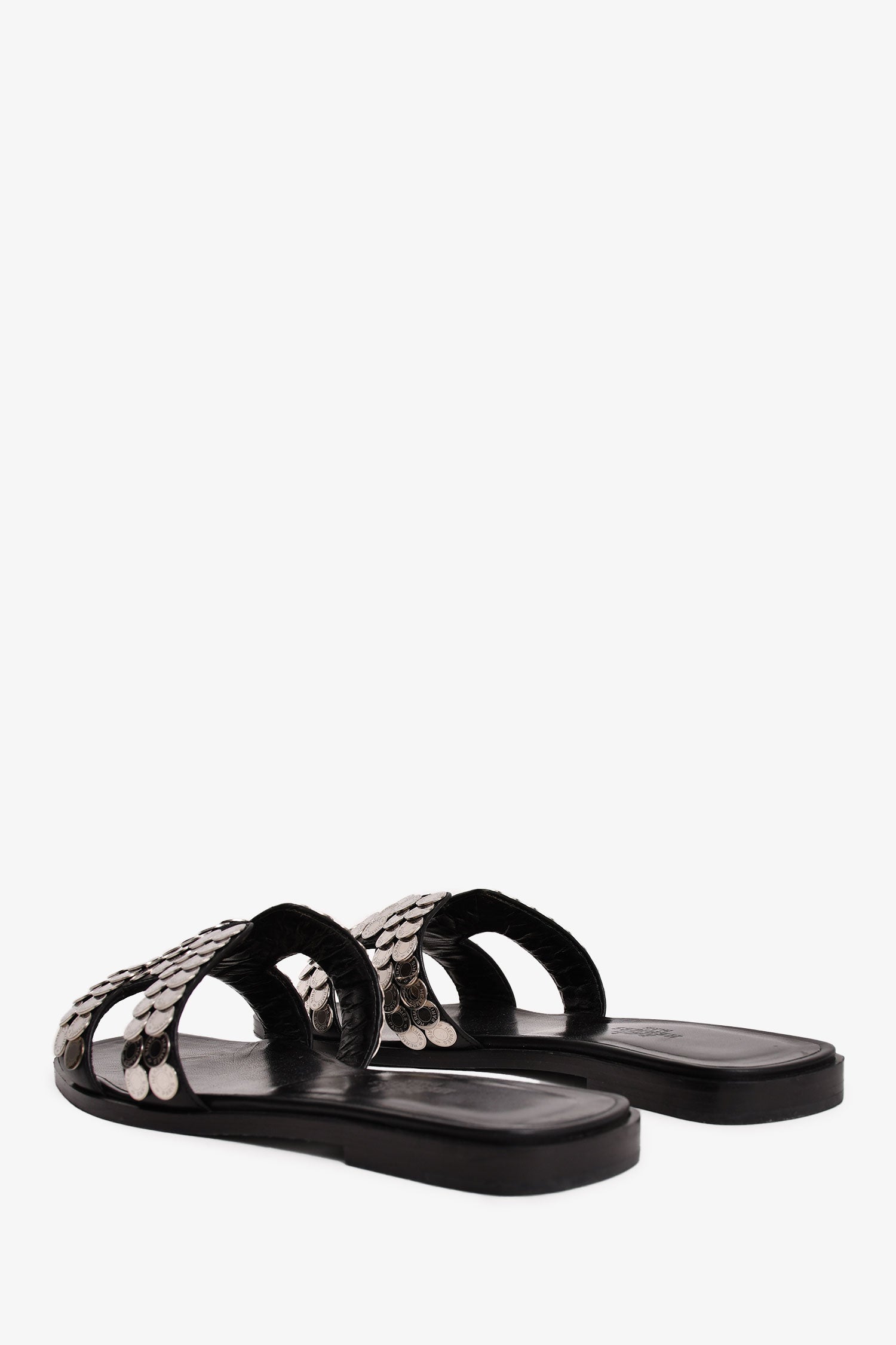 Hermès Black/Silver Clou de Selle Oran Sandals Size 36
