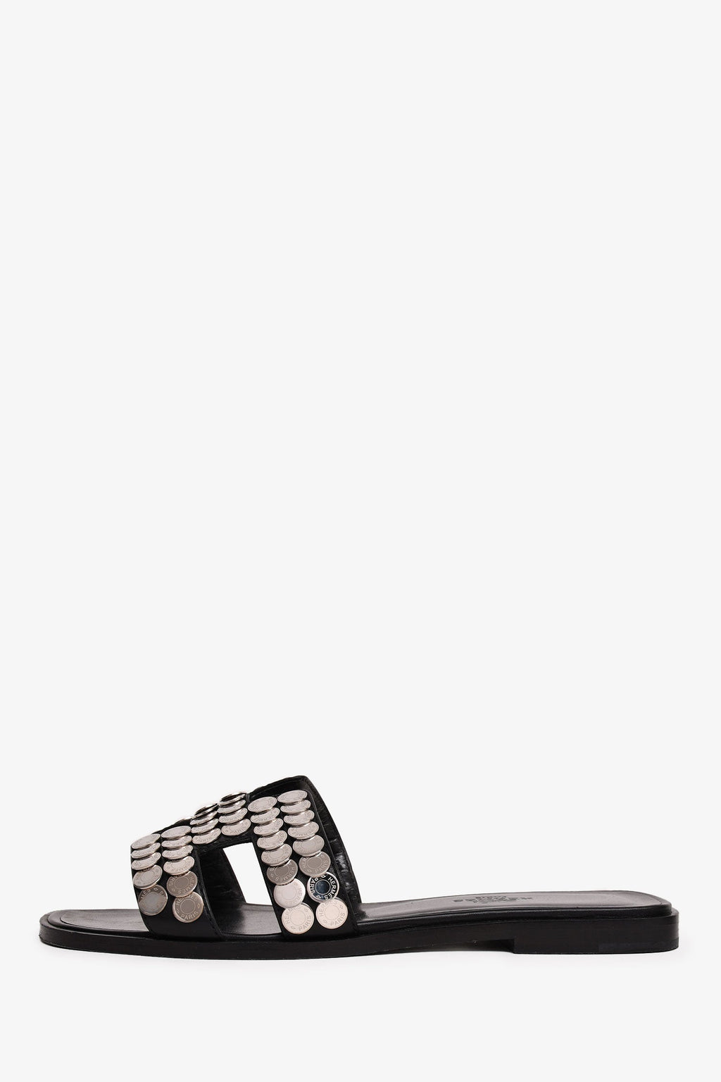 Hermès Black/Silver Clou de Selle Oran Sandals Size 36