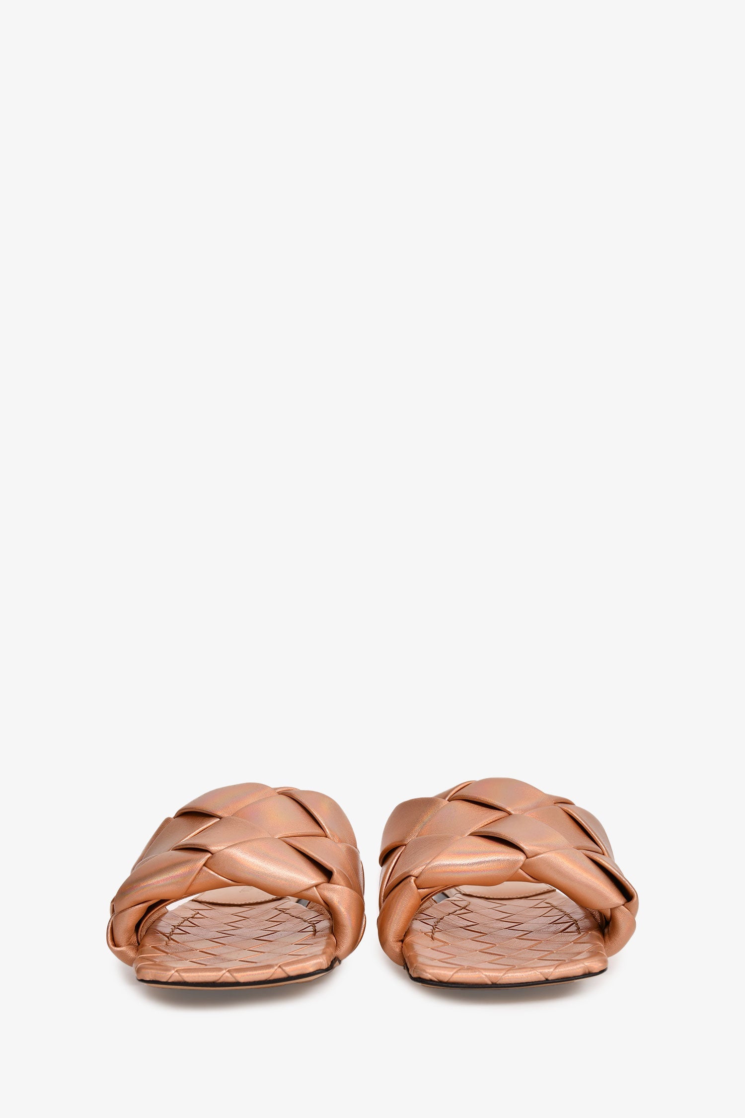 Bottega Veneta Rose Gold Iridescent Intrecciato Sandals Size 36