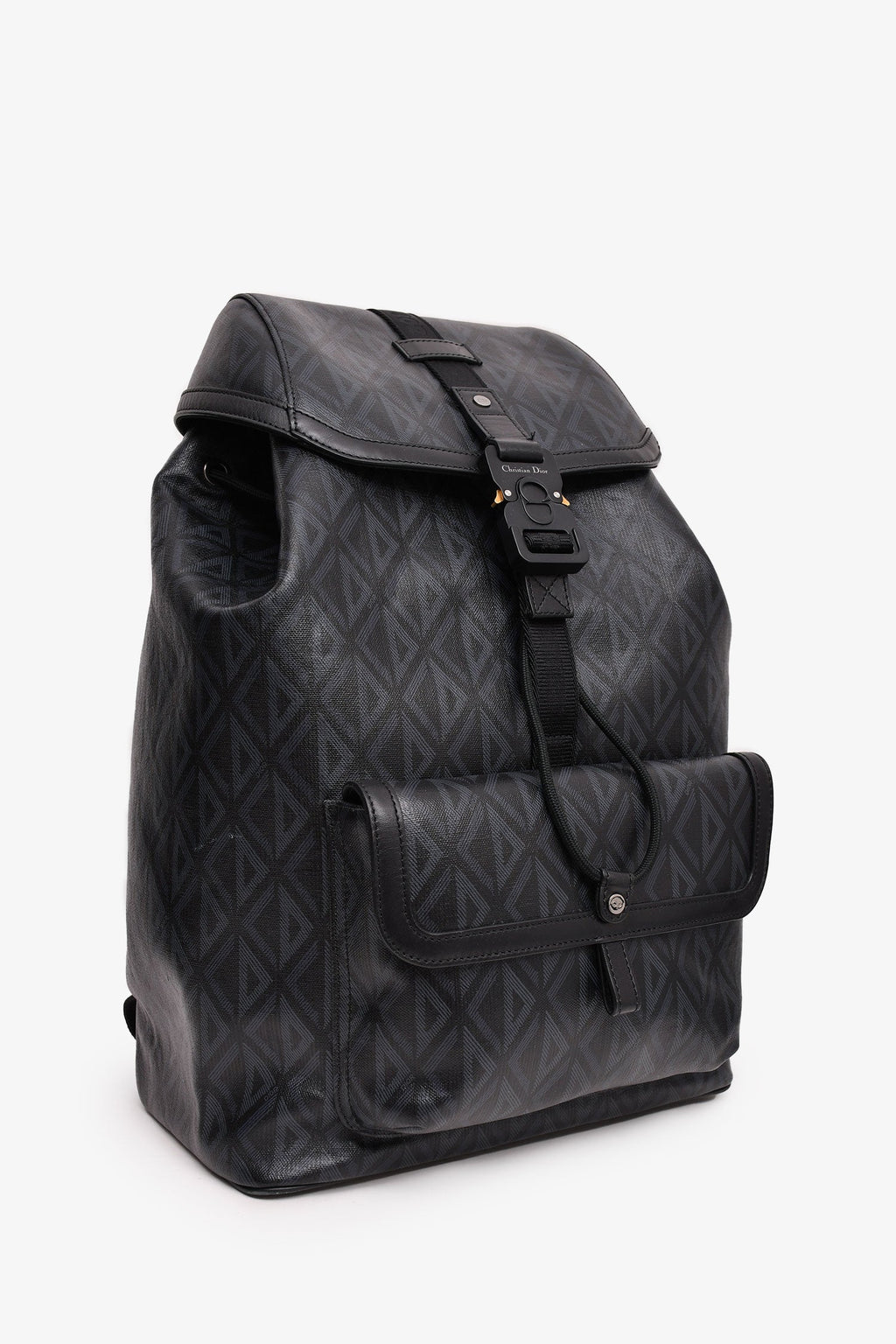 Christian Dior Homme Black Coated Canvas/Leather CD Diamond Print 'Hit The Road' Backpack