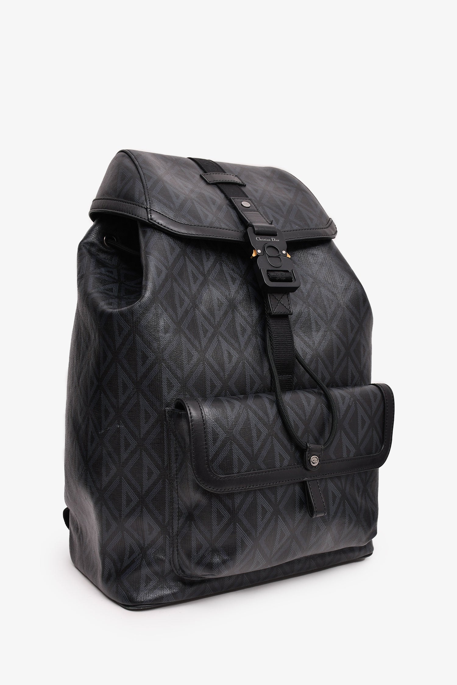 Christian Dior Homme Black Coated Canvas/Leather CD Diamond Print 'Hit The Road' Backpack