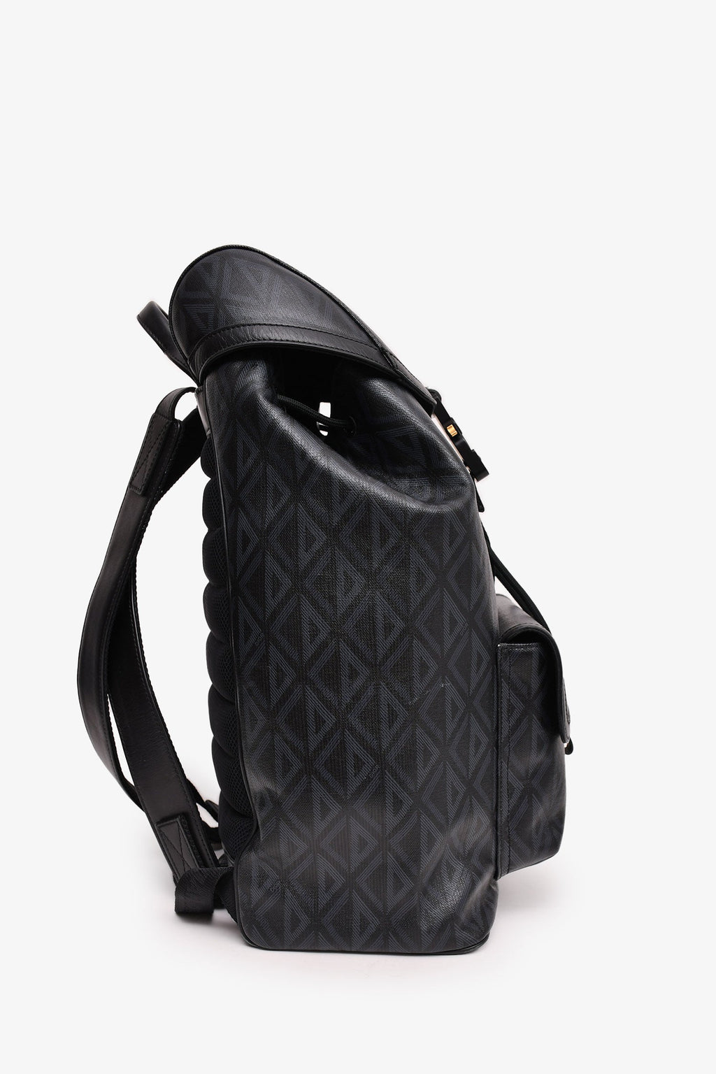 Christian Dior Homme Black Coated Canvas/Leather CD Diamond Print 'Hit The Road' Backpack