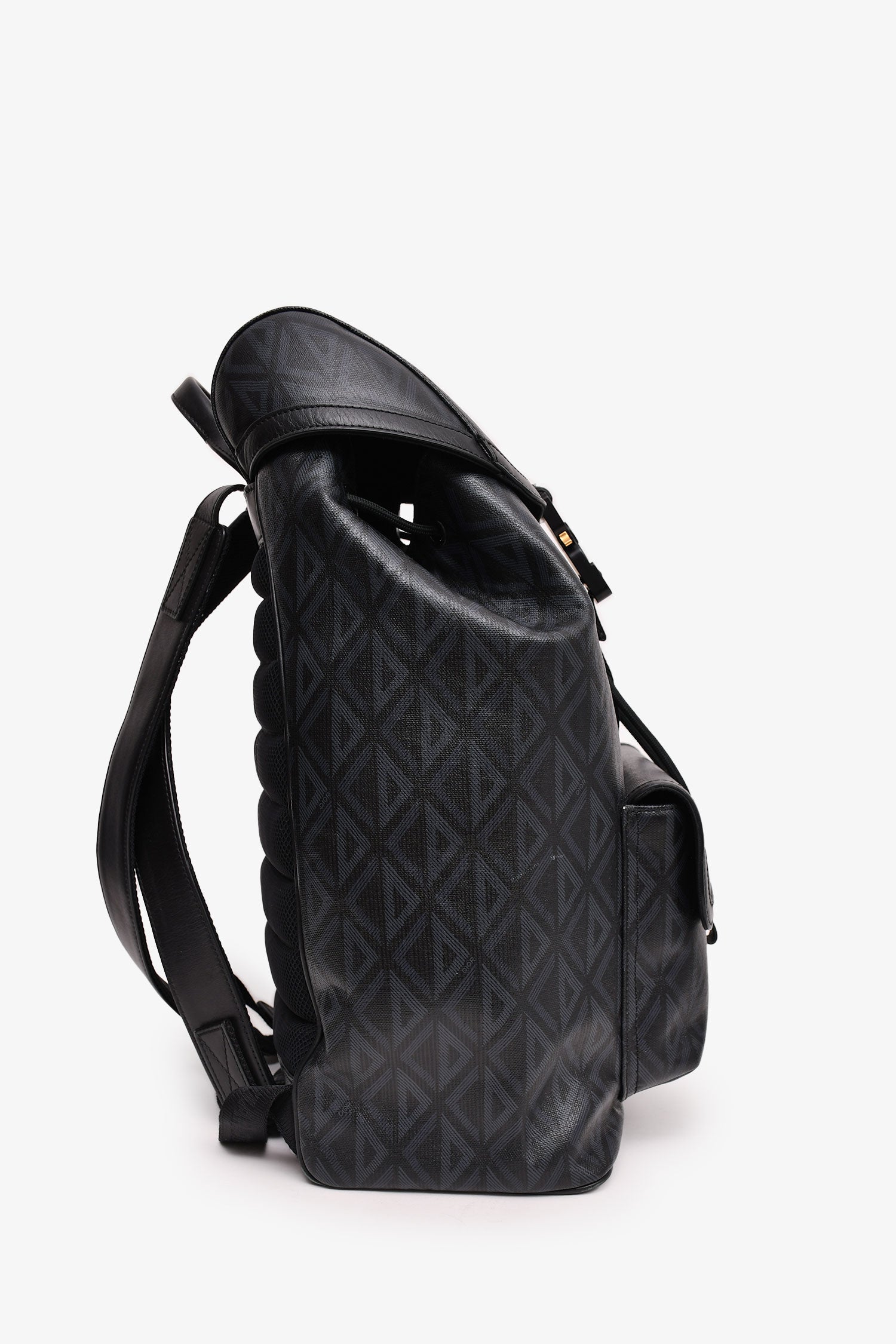 Christian Dior Homme Black Coated Canvas/Leather CD Diamond Print 'Hit The Road' Backpack