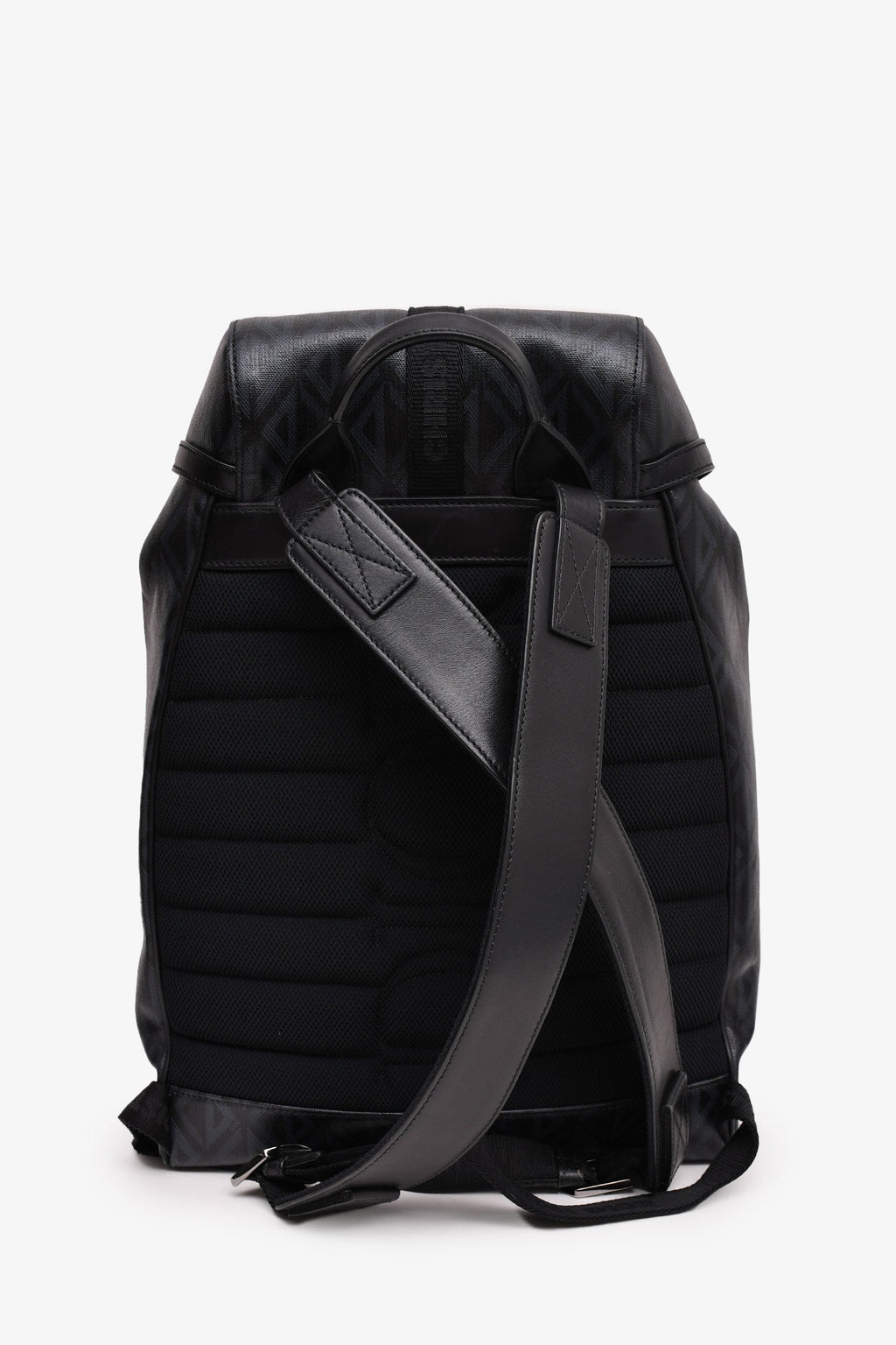 Christian Dior Homme Black Coated Canvas/Leather CD Diamond Print 'Hit The Road' Backpack
