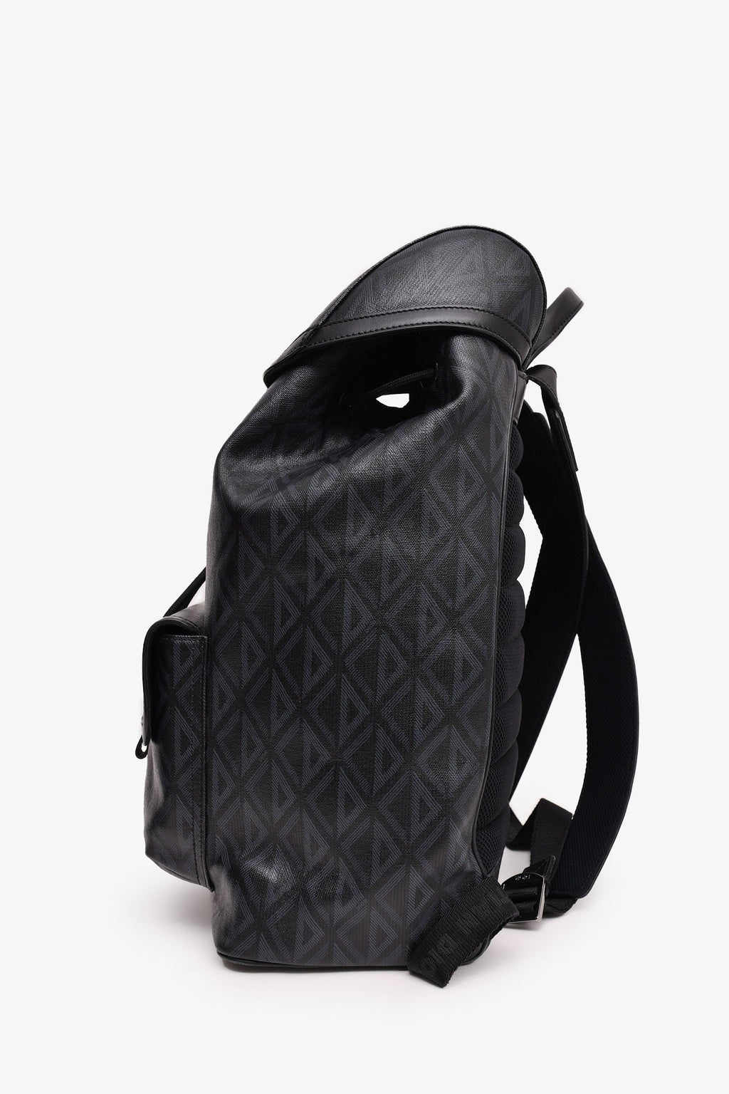 Christian Dior Homme Black Coated Canvas/Leather CD Diamond Print 'Hit The Road' Backpack