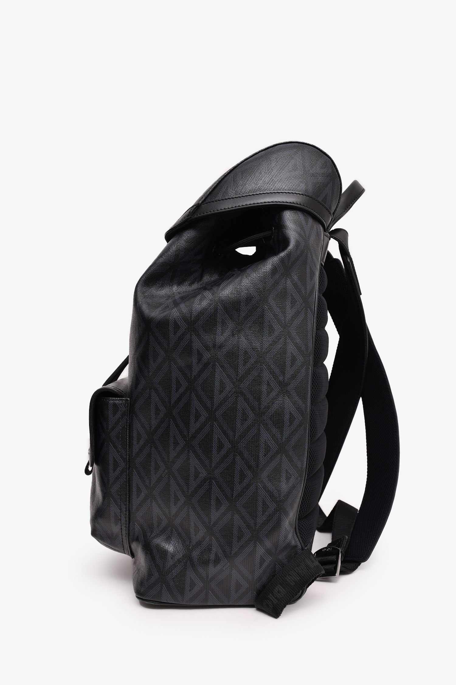 Christian Dior Homme Black Coated Canvas/Leather CD Diamond Print 'Hit The Road' Backpack