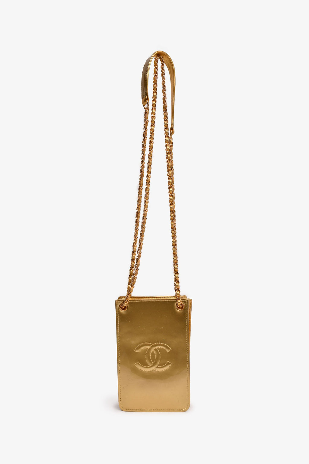 Pre-Loved Chanel™ 2014 Gold Patent Timeless CC Phone Holder
