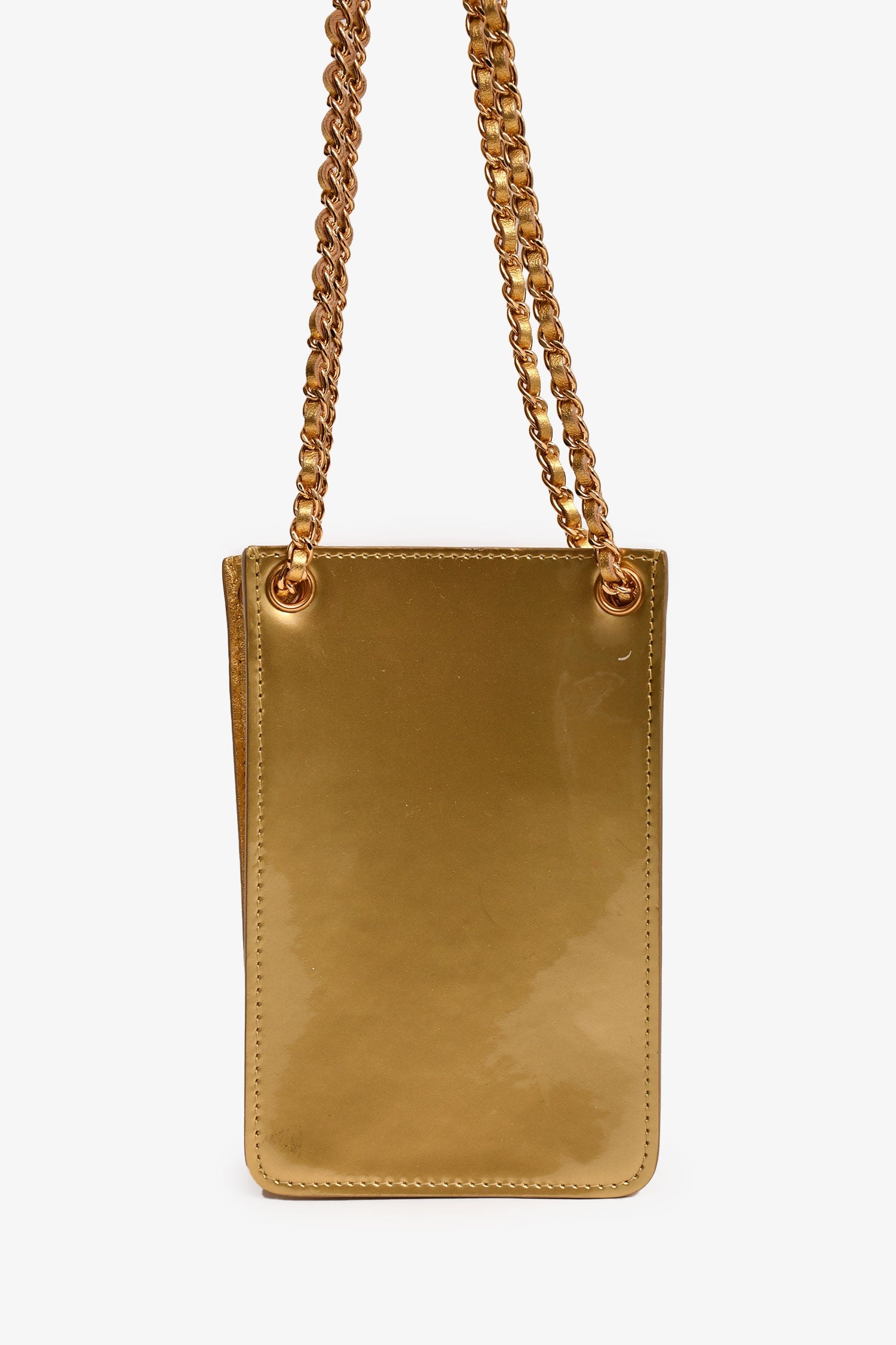 Pre-Loved Chanel™ 2014 Gold Patent Timeless CC Phone Holder