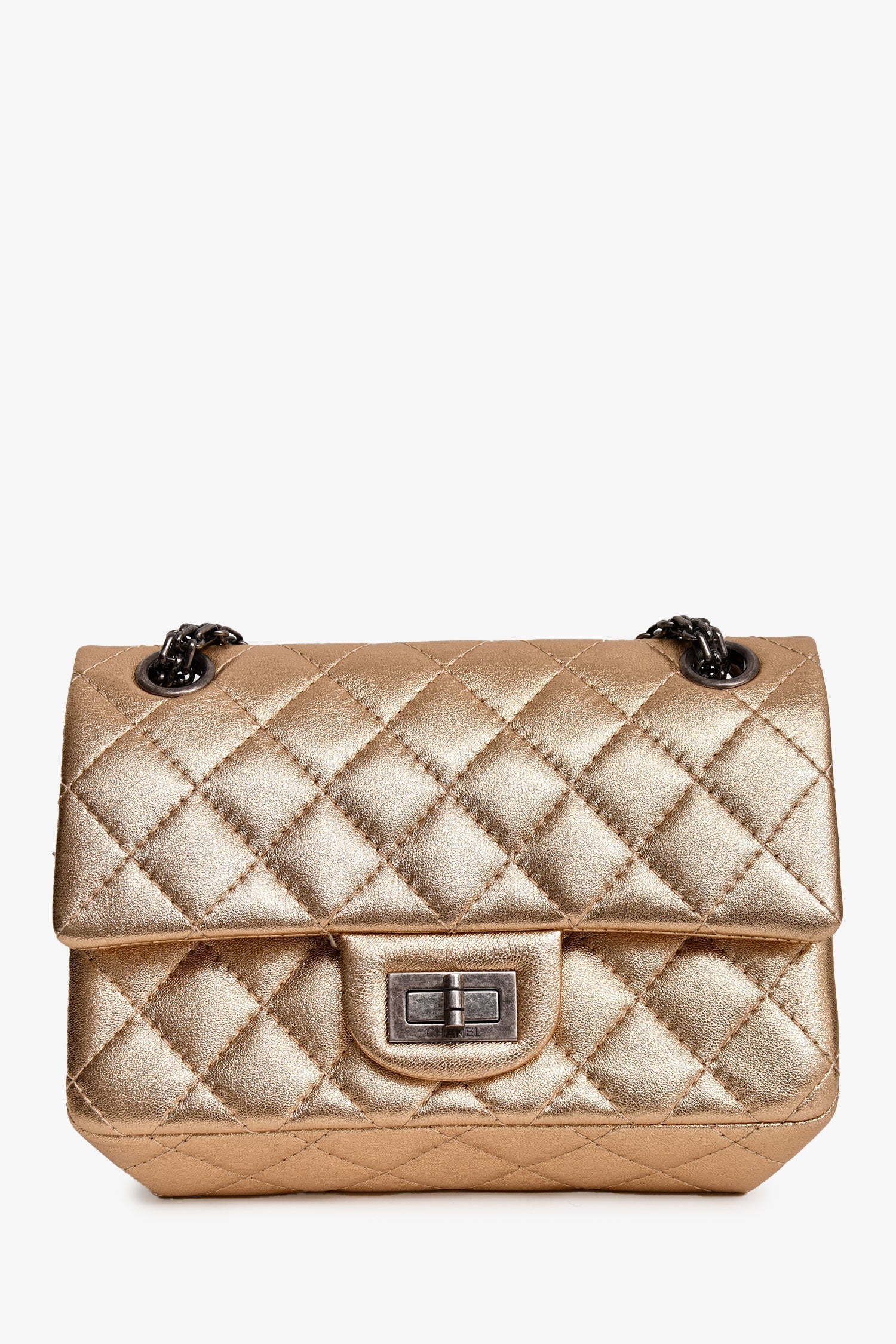 Pre-Loved Chanel™ 2014 Gold Metallic Lambskin Mini Reissue Flap Bag