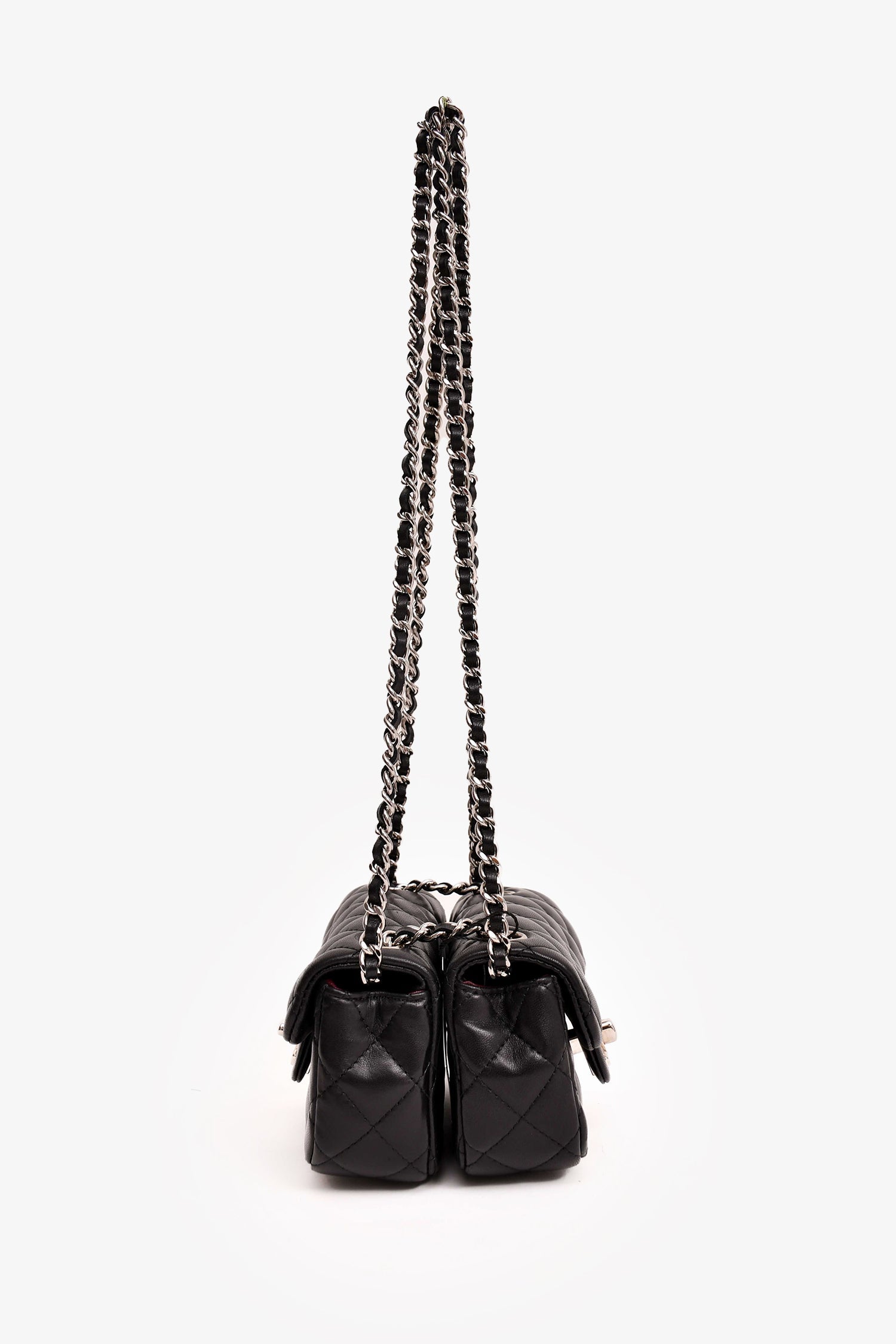 Pre-Loved Chanel™ 2011/12 Black Lambskin Twin Flap Shoulder Bag