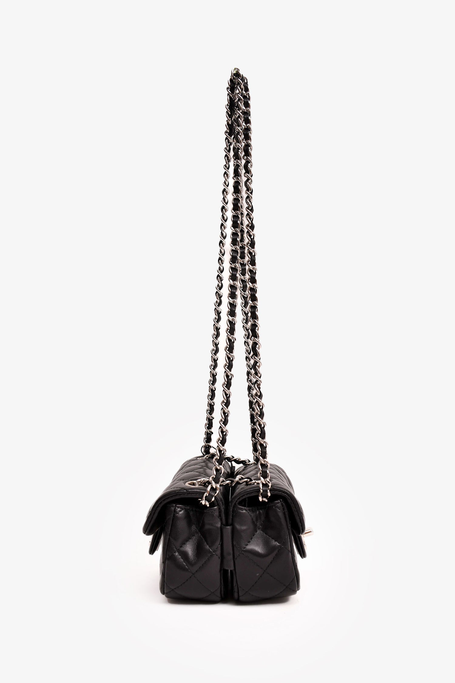 Pre-Loved Chanel™ 2011/12 Black Lambskin Twin Flap Shoulder Bag