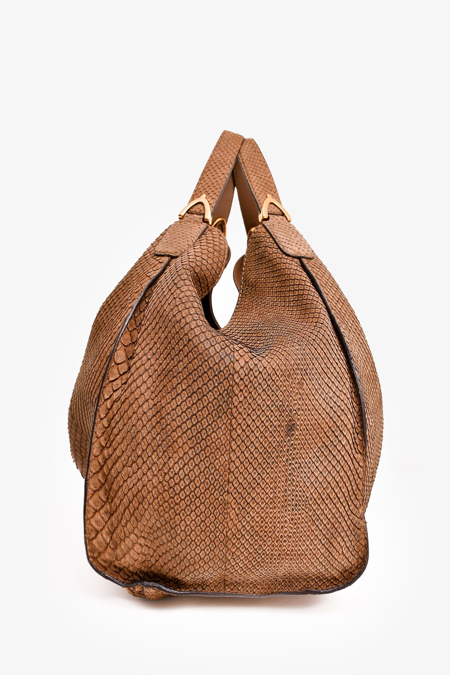 Gucci Brown Python Large Soft Stirrup Hobo Bag