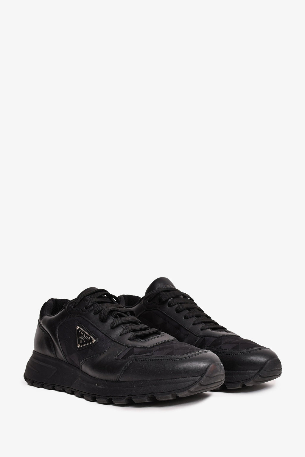 Prada Black Leather/Nylon Triangle Logo 'Prax' Sneakers Size 10 Mens
