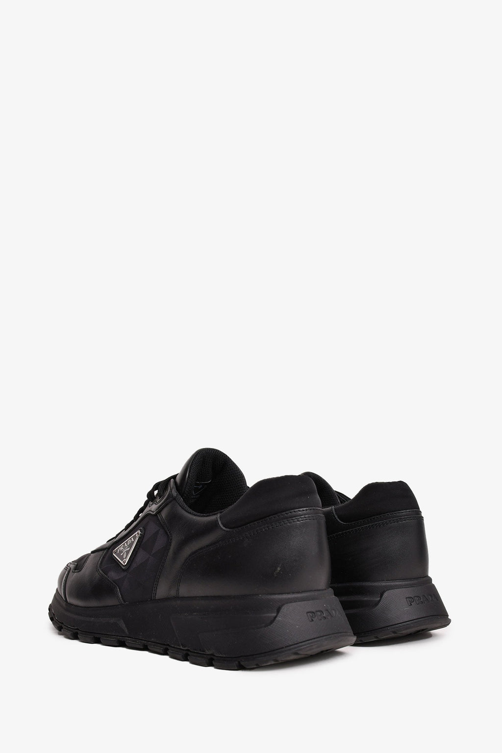 Prada Black Leather/Nylon Triangle Logo 'Prax' Sneakers Size 10 Mens