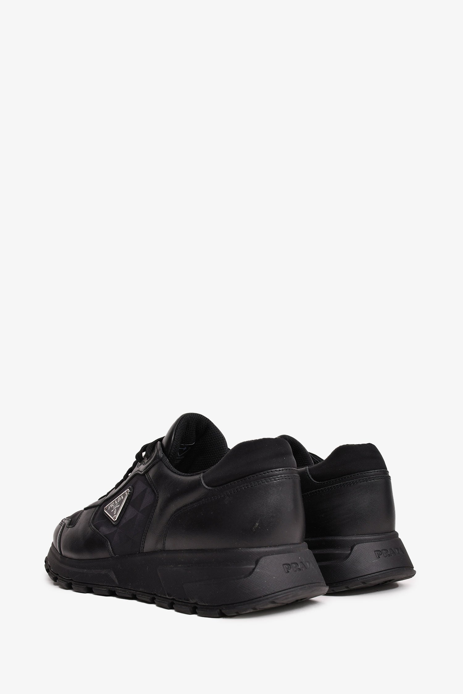Prada Black Leather/Nylon Triangle Logo 'Prax' Sneakers Size 10 Mens