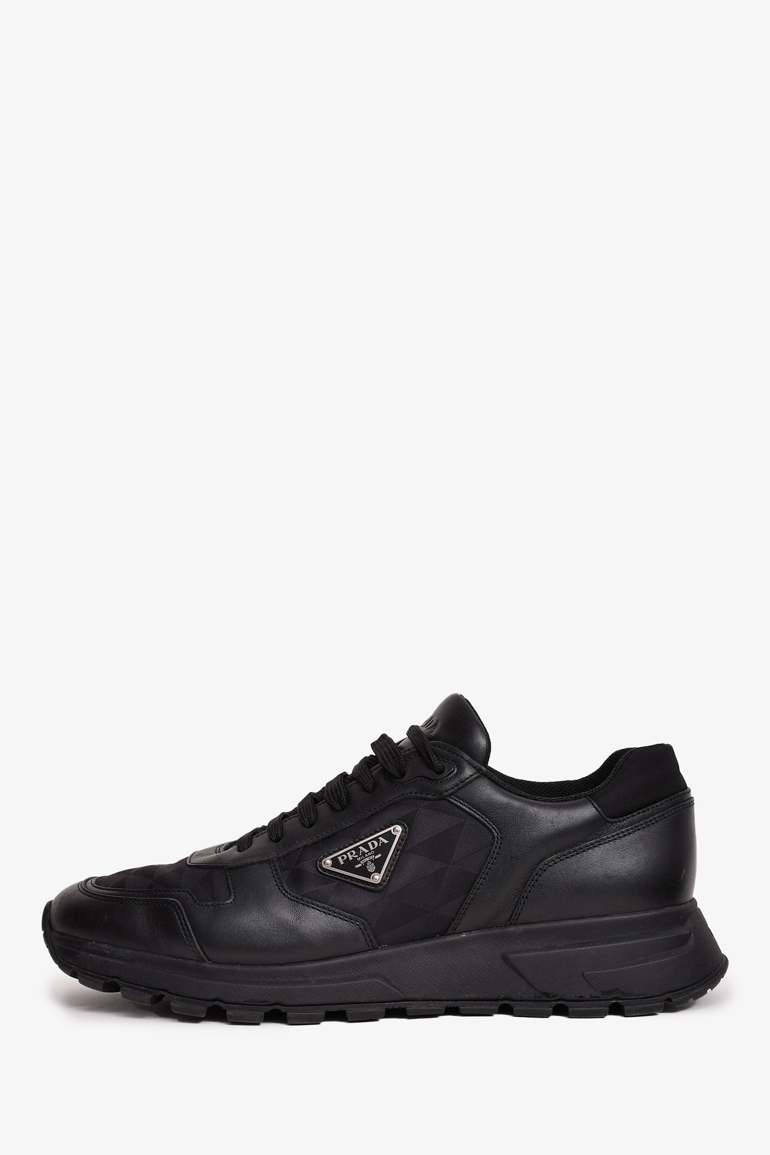 Prada Black Leather/Nylon Triangle Logo 'Prax' Sneakers Size 10 Mens