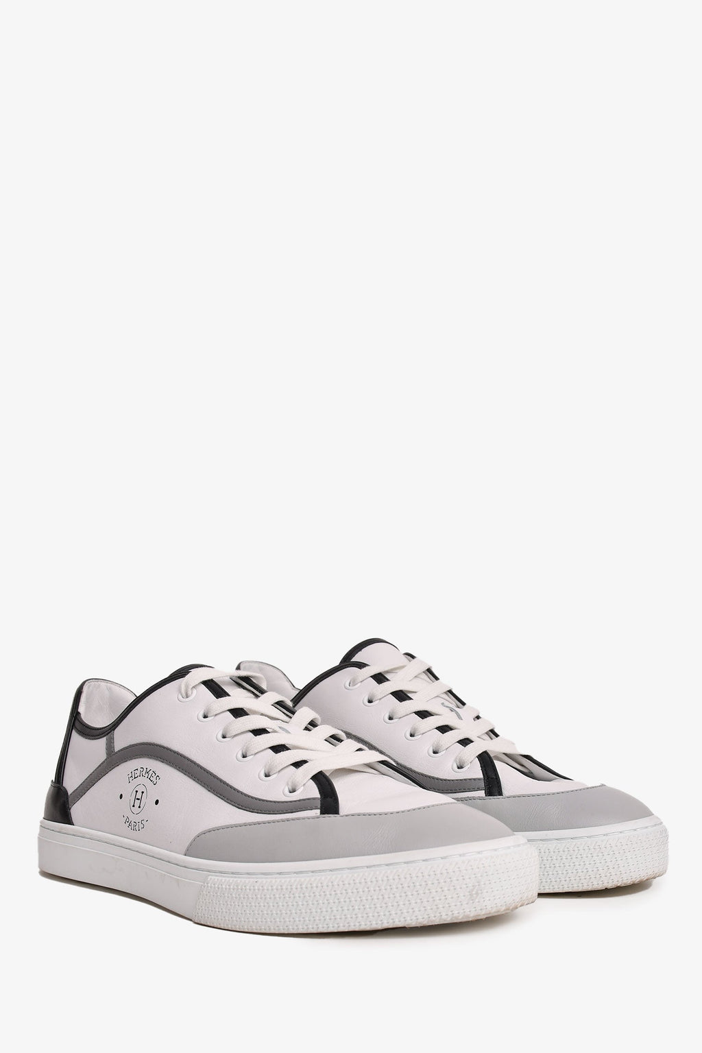 Hermès White/Grey Leather 'Get' Sneakers Size 44.5 Mens