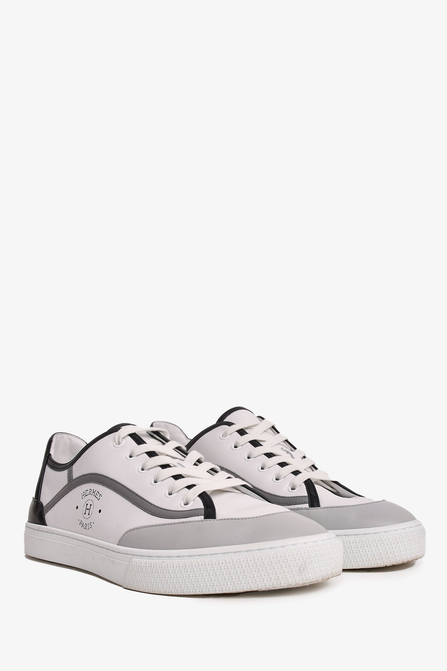 Hermès White/Grey Leather 'Get' Sneakers Size 44.5 Mens