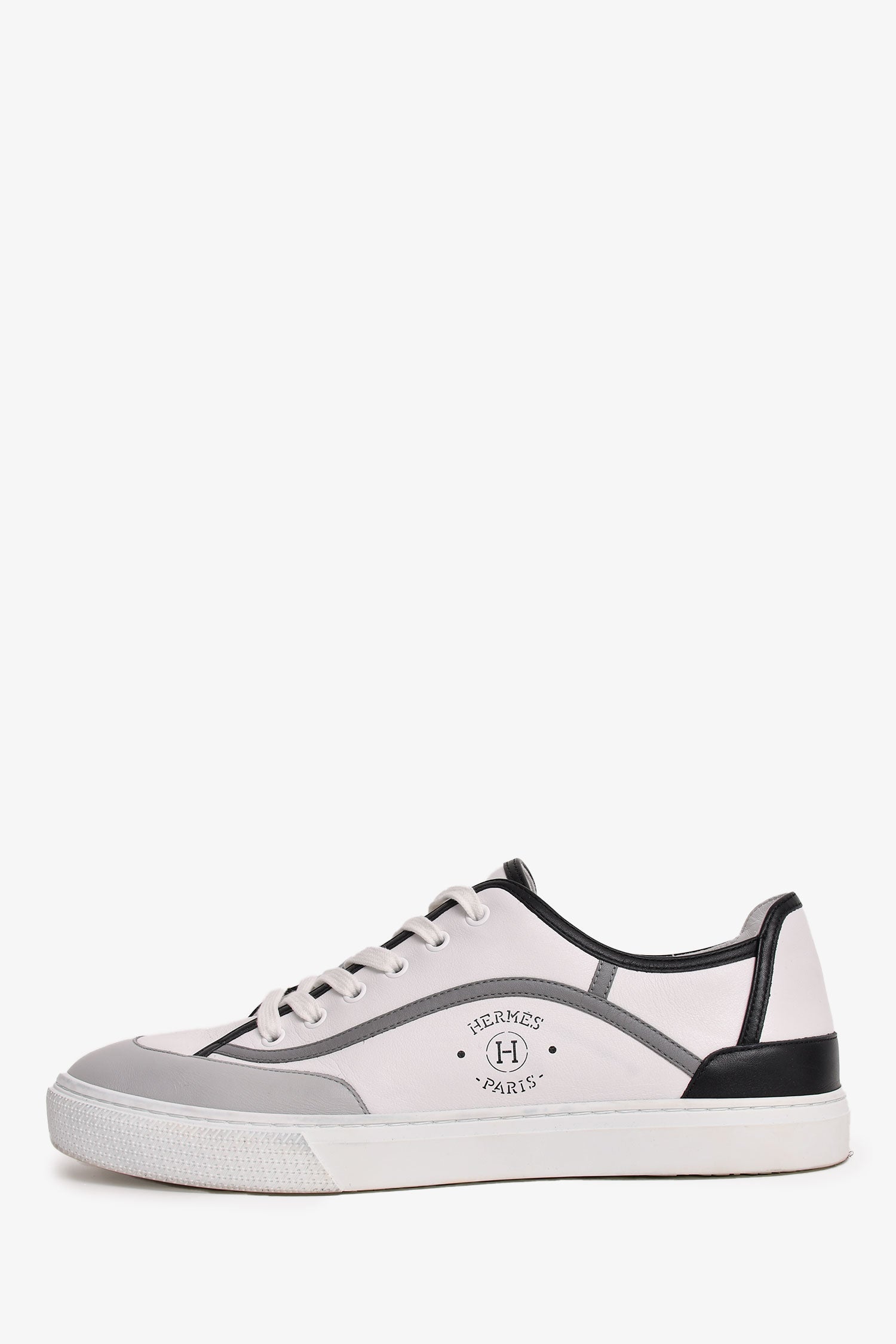 Hermès White/Grey Leather 'Get' Sneakers Size 44.5 Mens