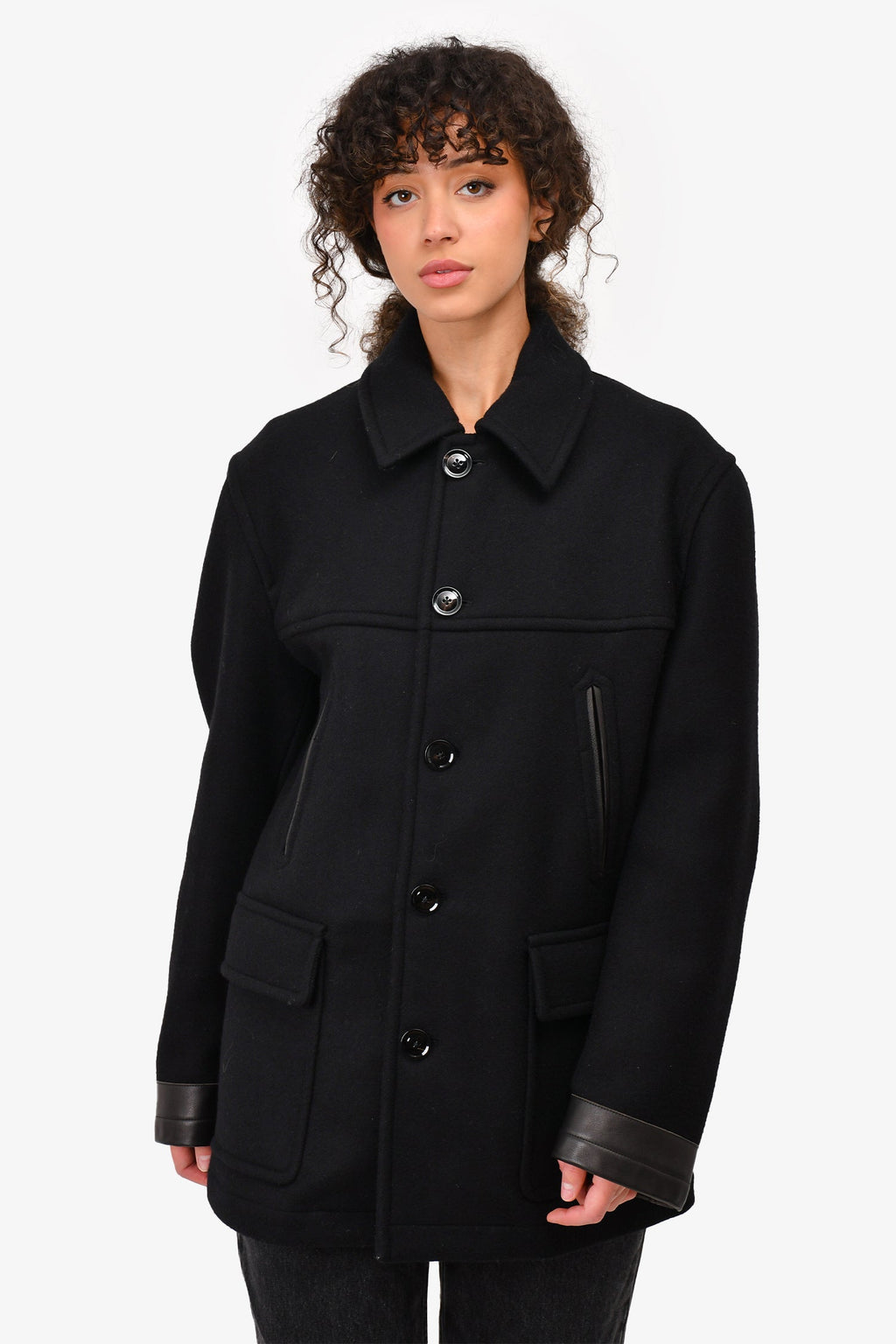Tom Ford Black Wool Button/Zip Collared Coat Size 52 Mens