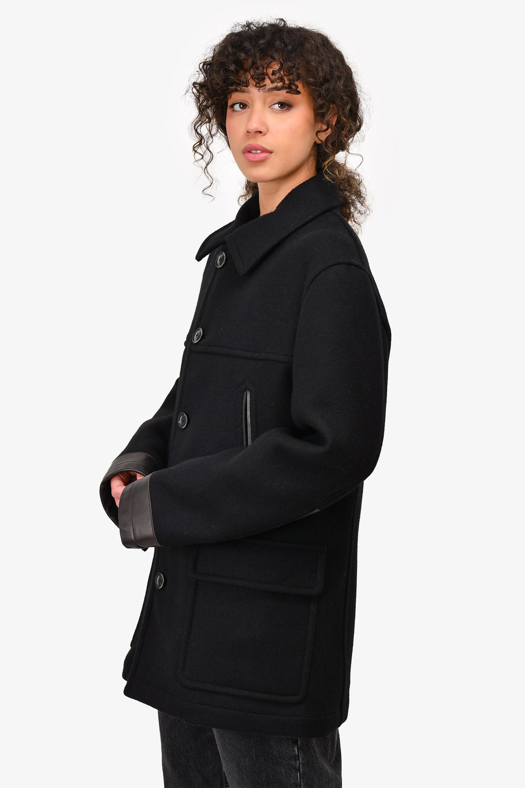 Tom Ford Black Wool Button/Zip Collared Coat Size 52 Mens