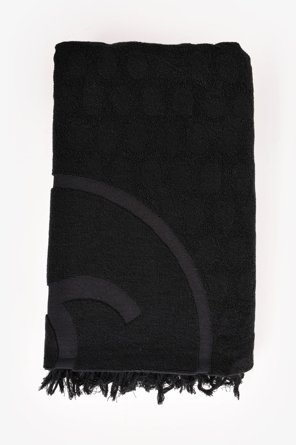 Pre-Loved Chanel™ Black Terry Cloth Large CC Logo Beach Towel