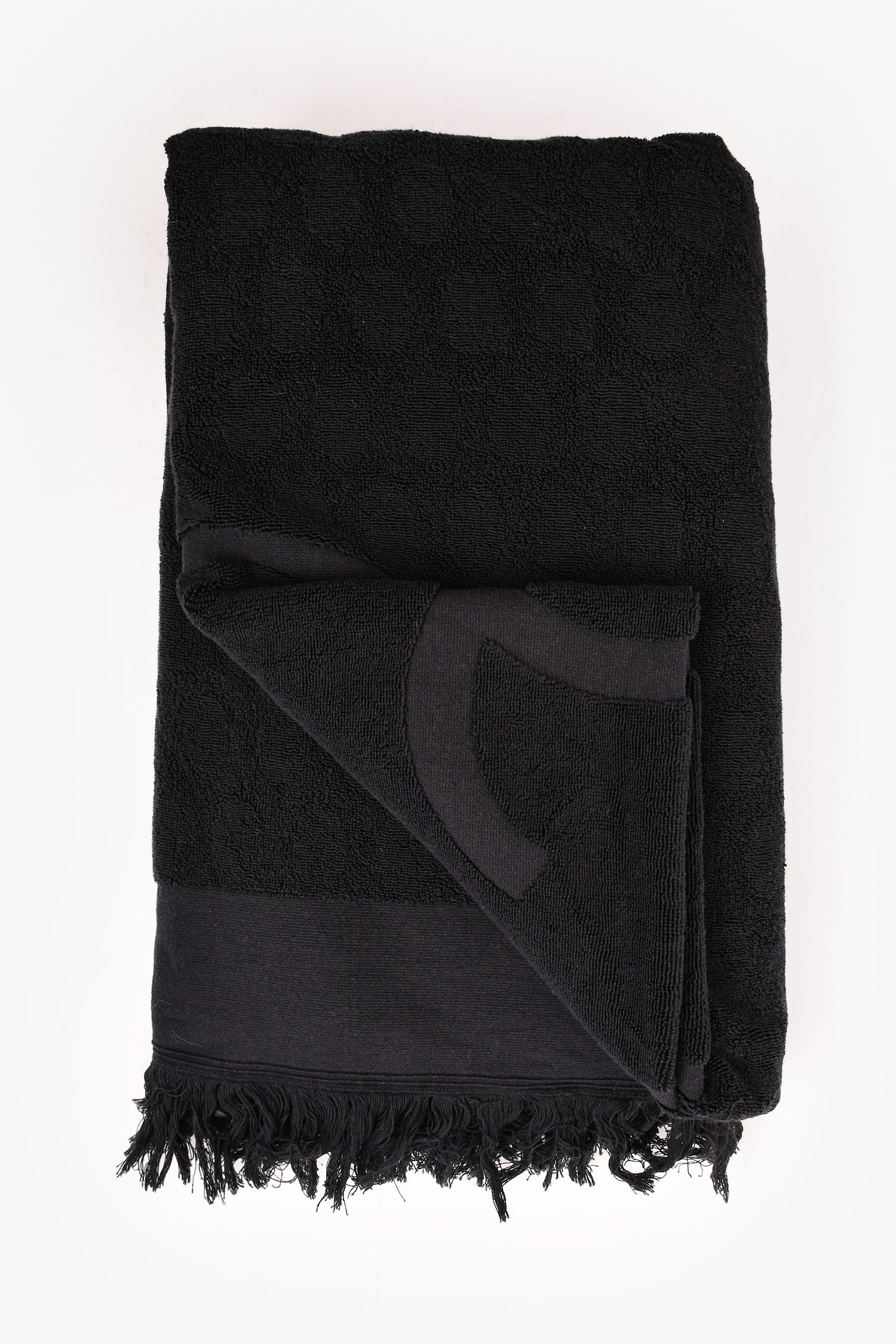 Pre-Loved Chanel™ Black Terry Cloth Large CC Logo Beach Towel