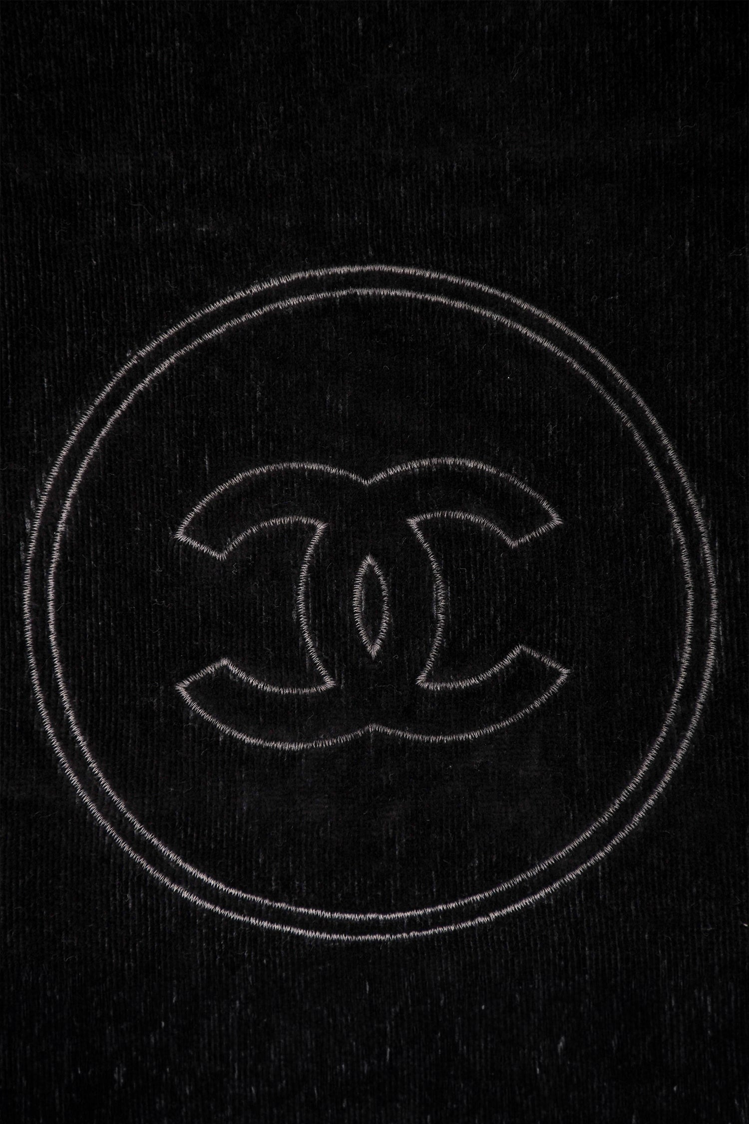 Pre-Loved Chanel™ Black/Grey Terry Cloth CC Logo Beach Towel
