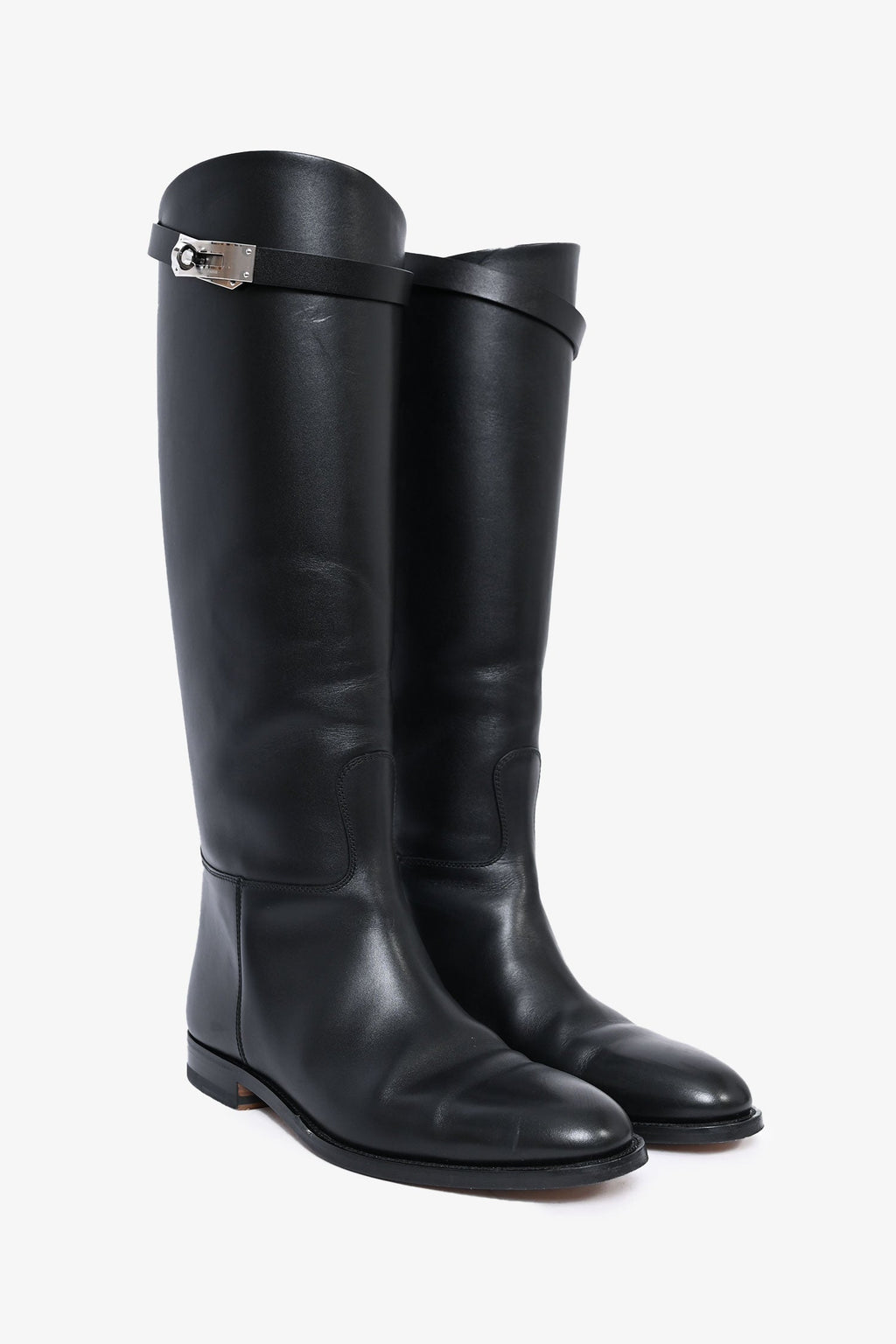 Hermès Black Smooth Leather 'Jumping' Riding Boots Size 38.5