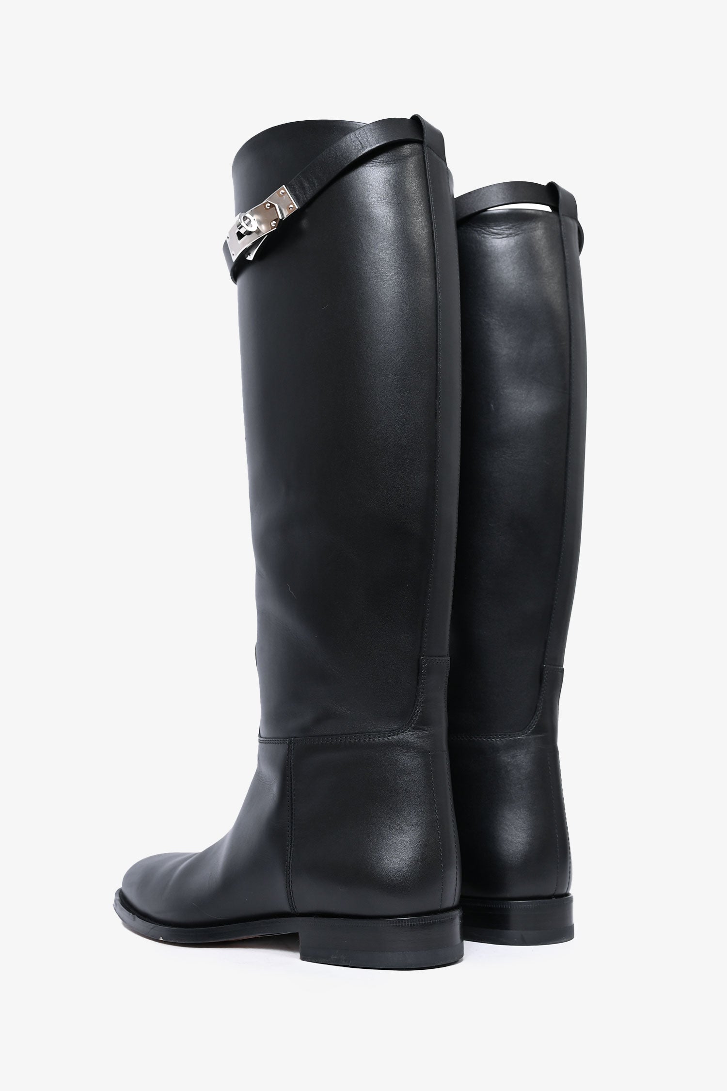 Hermès Black Smooth Leather 'Jumping' Riding Boots Size 38.5