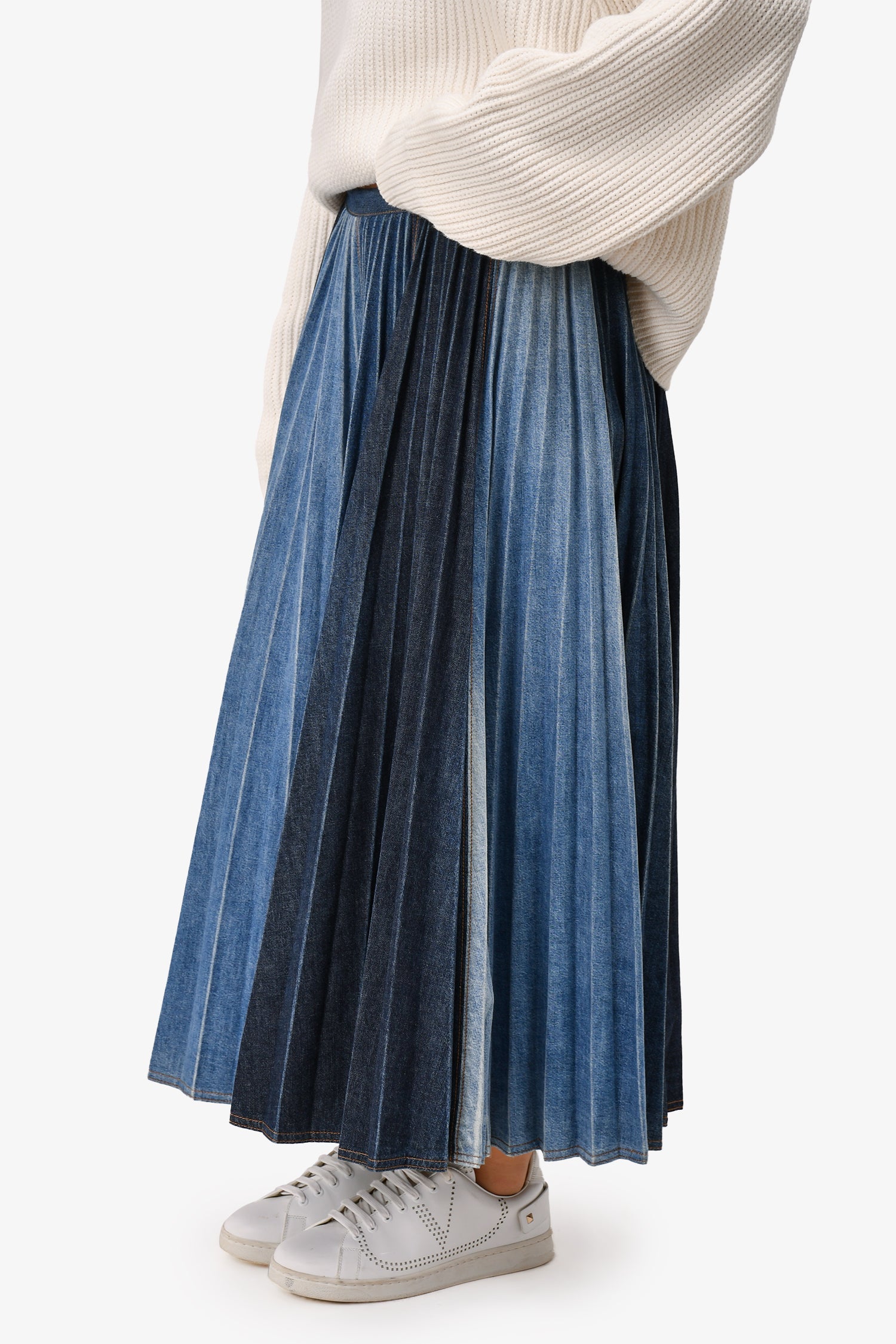 Christian Dior 2021 Two Toned Pleated Denim Midi Skirt Size 40