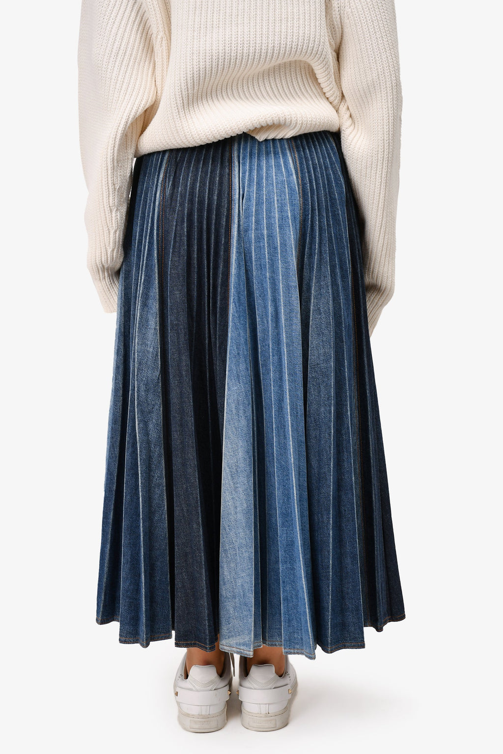 Christian Dior 2021 Two Toned Pleated Denim Midi Skirt Size 40