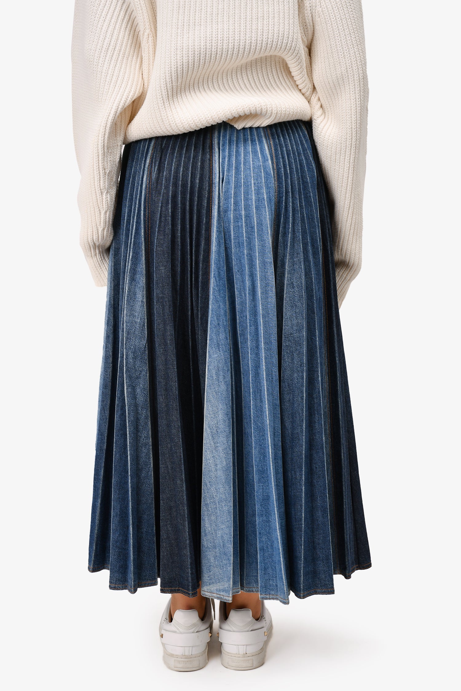 Christian Dior 2021 Two Toned Pleated Denim Midi Skirt Size 40