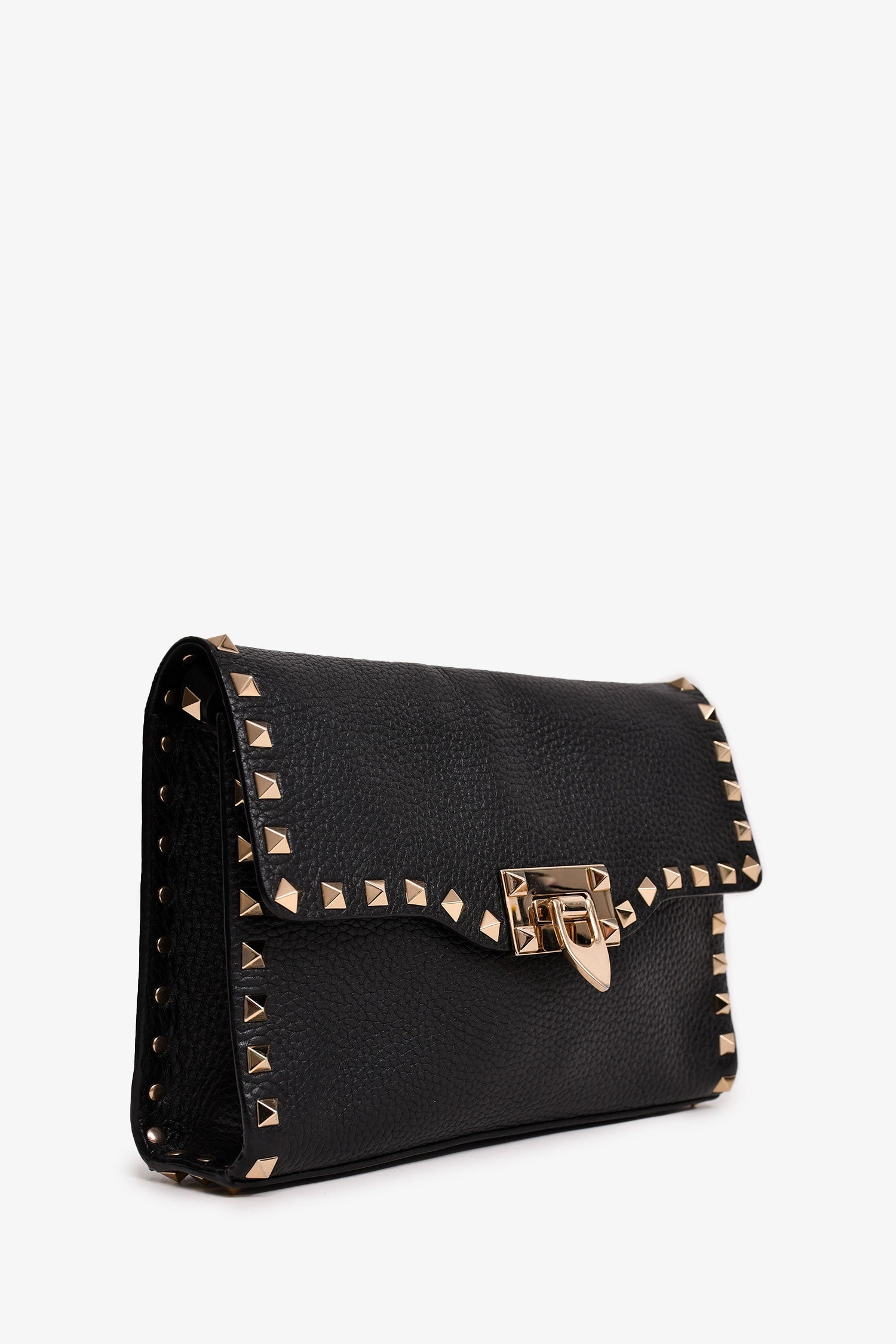 Valentino Black Grained Leather Rockstud Flap Crossbody