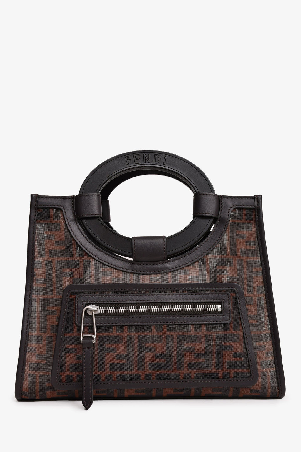 Fendi Brown Mesh Small FF 1974 Runaway Shopper Tote with Strap