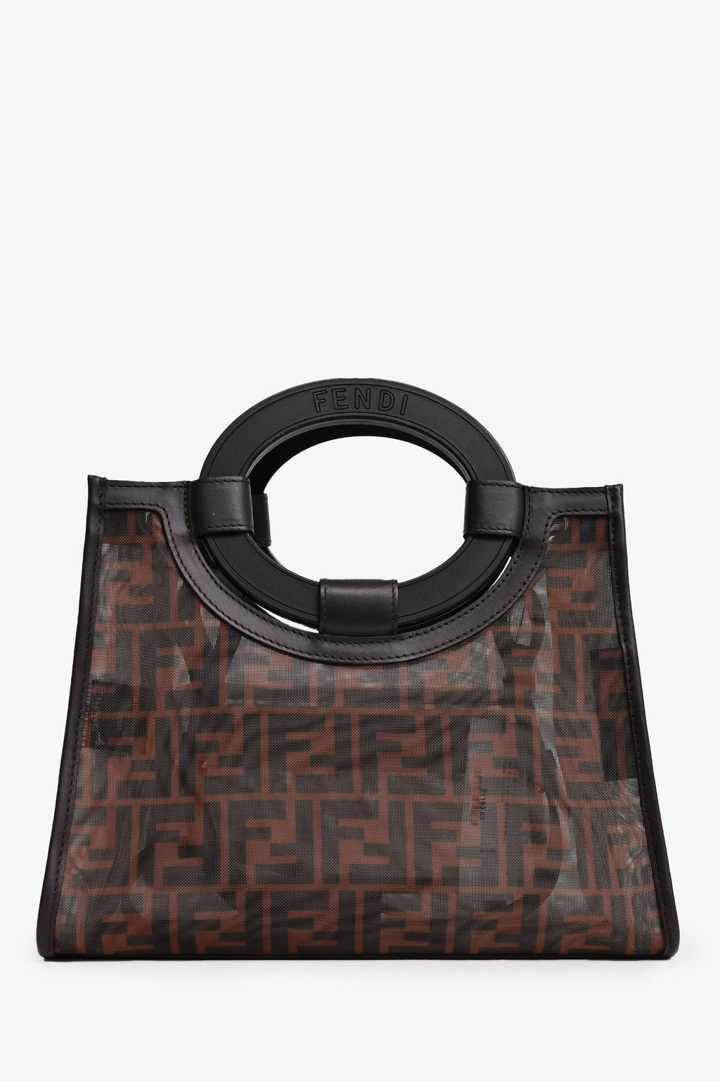 Fendi Brown Mesh Small FF 1974 Runaway Shopper Tote with Strap