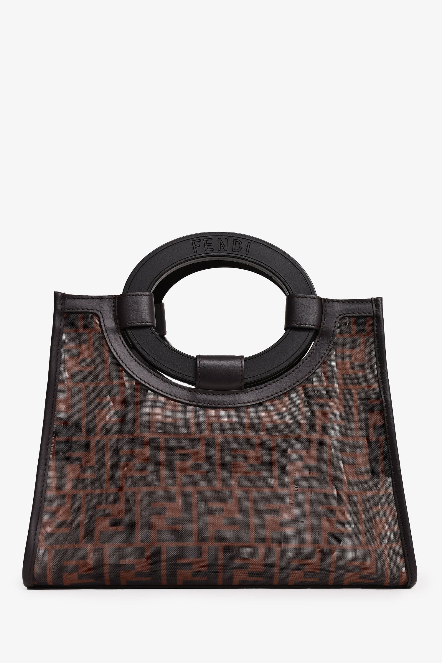 Fendi Brown Mesh Small FF 1974 Runaway Shopper Tote with Strap