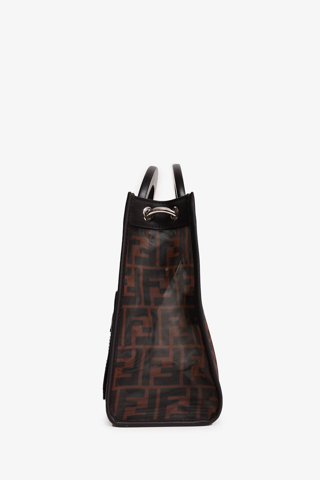 Fendi Brown Mesh Small FF 1974 Runaway Shopper Tote with Strap