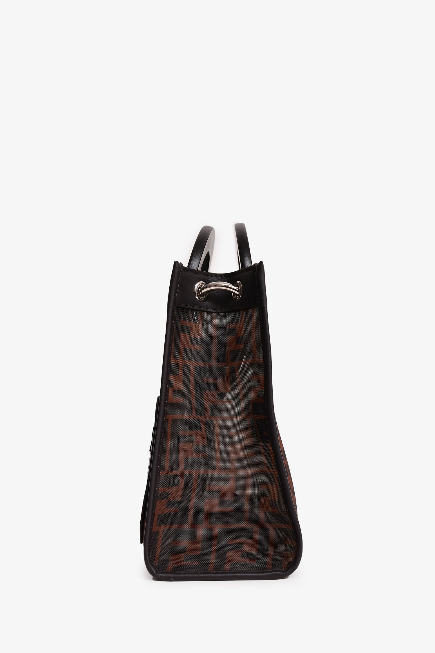 Fendi Brown Mesh Small FF 1974 Runaway Shopper Tote with Strap