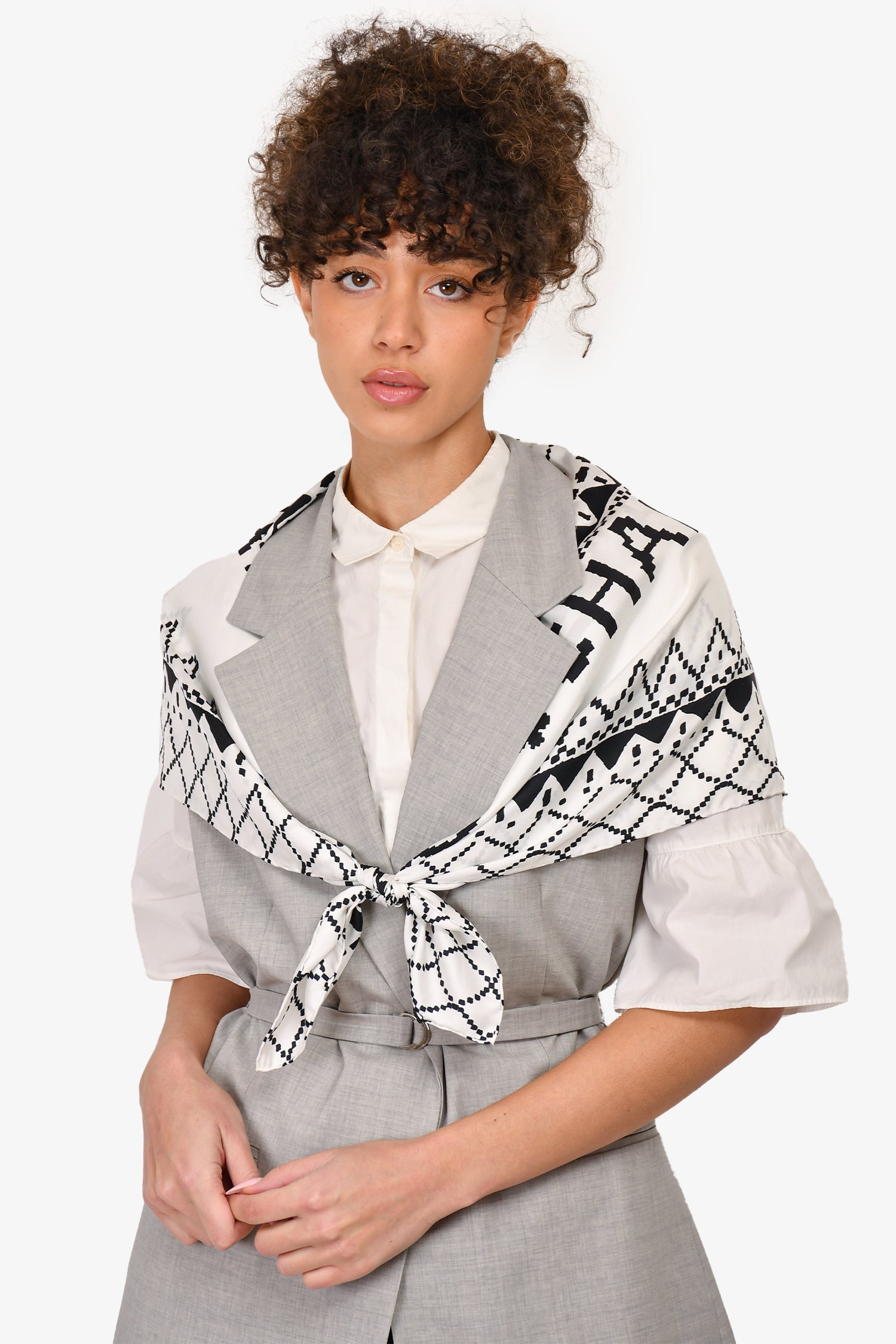 Pre-Loved Chanel™ 2018 Black/White Pixel Doodle Scarf