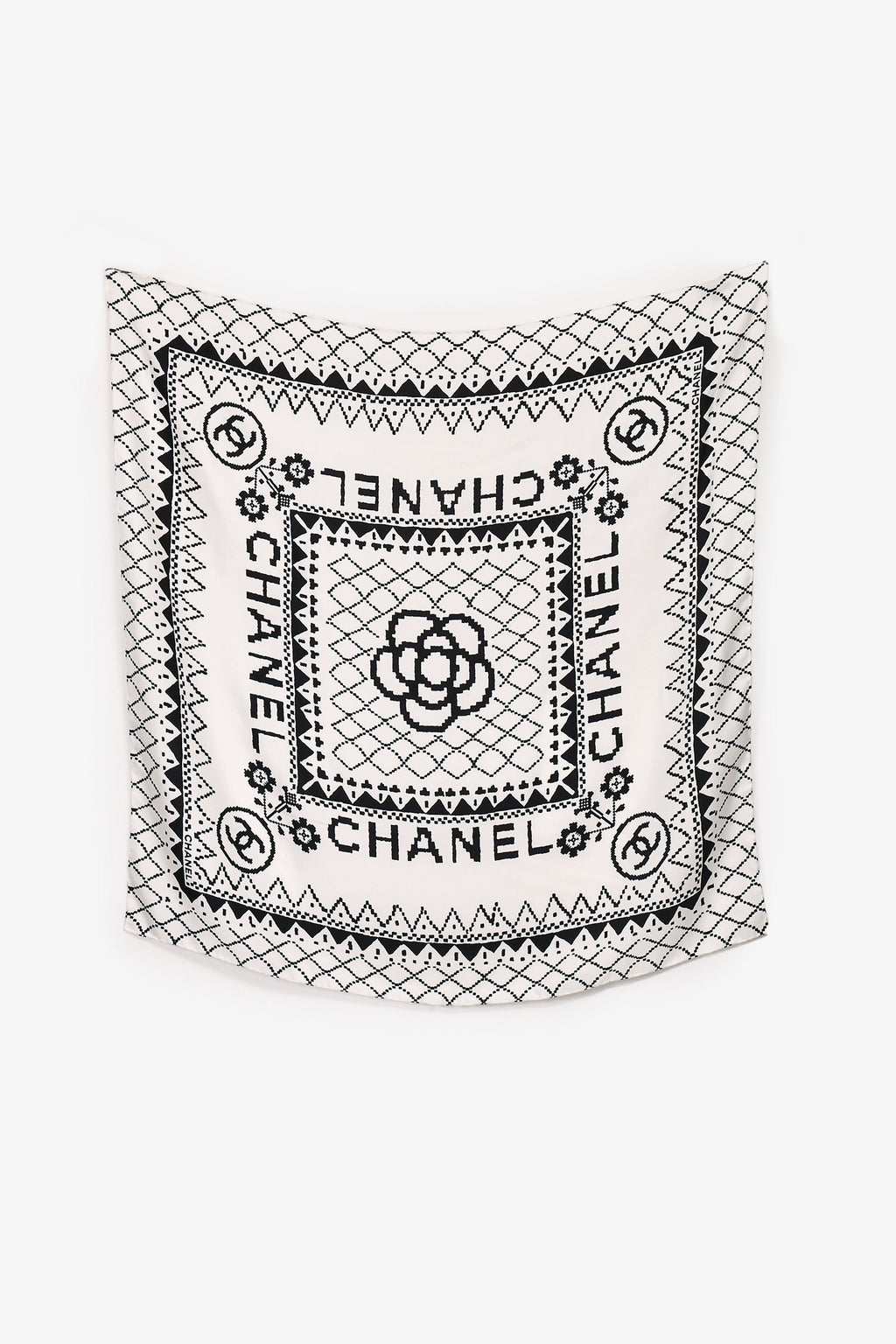 Pre-Loved Chanel™ 2018 Black/White Pixel Doodle Scarf