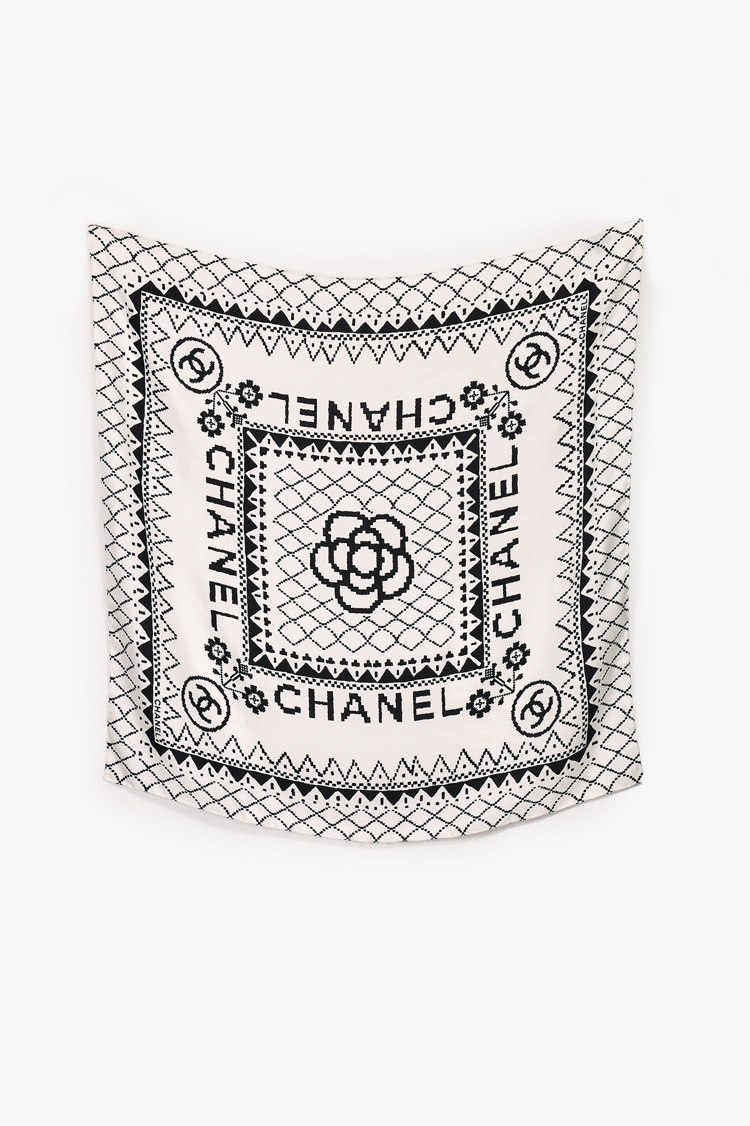 Pre-Loved Chanel™ 2018 Black/White Pixel Doodle Scarf