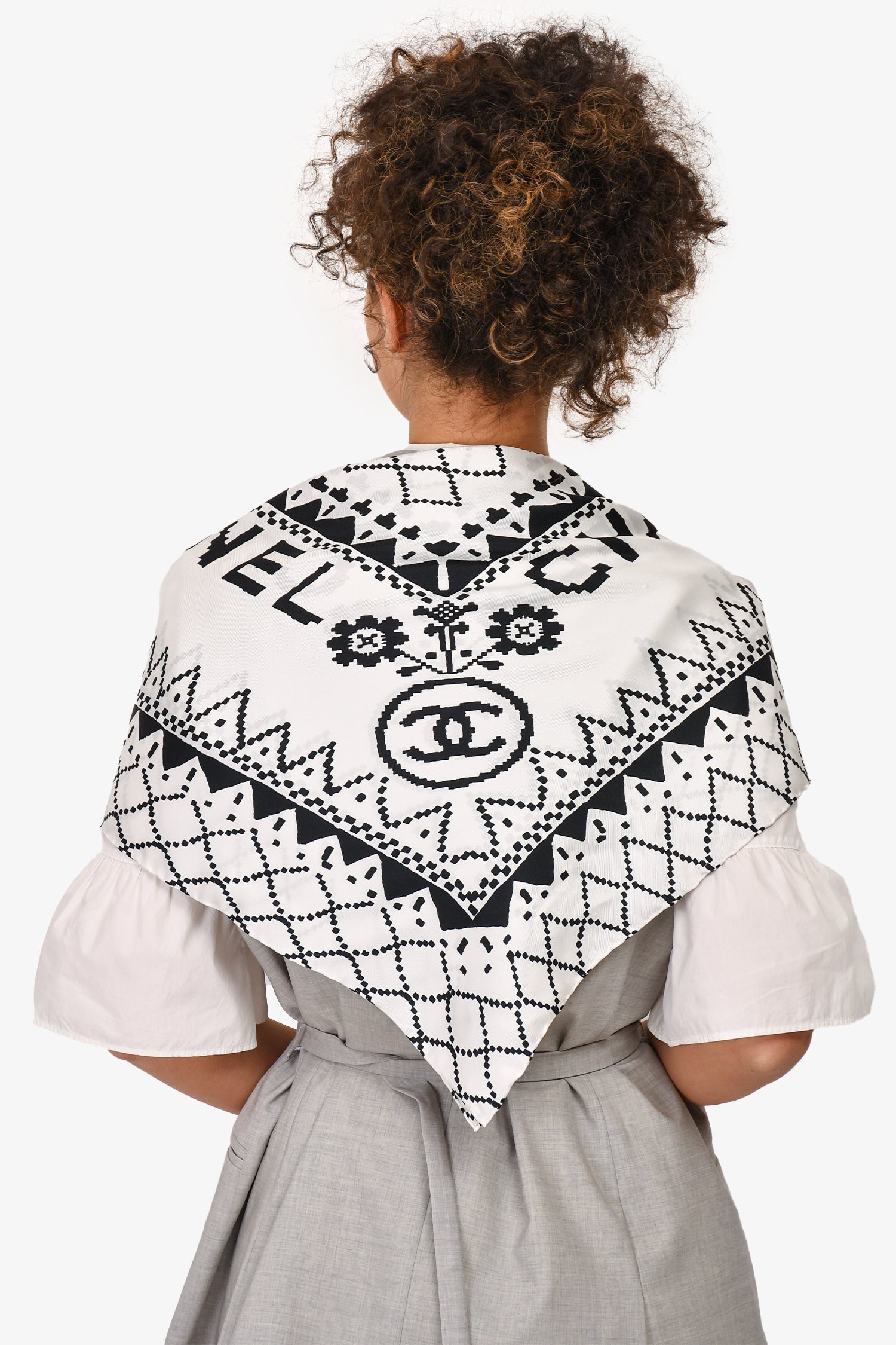 Pre-Loved Chanel™ 2018 Black/White Pixel Doodle Scarf