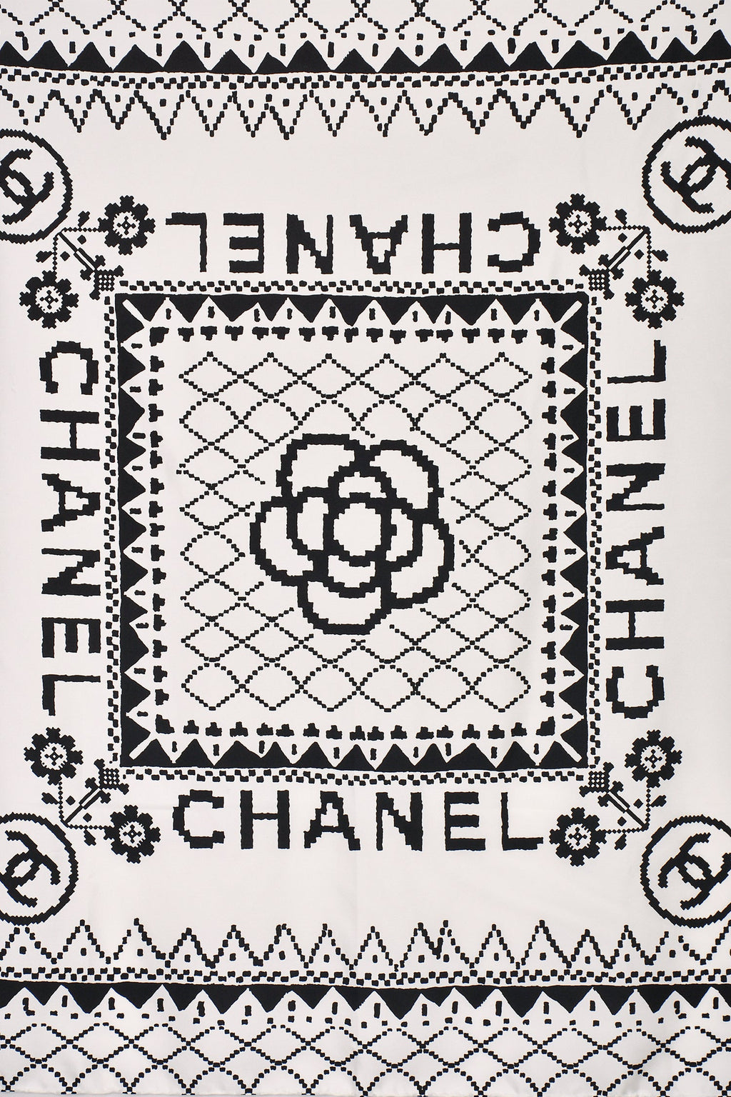 Pre-Loved Chanel™ 2018 Black/White Pixel Doodle Scarf