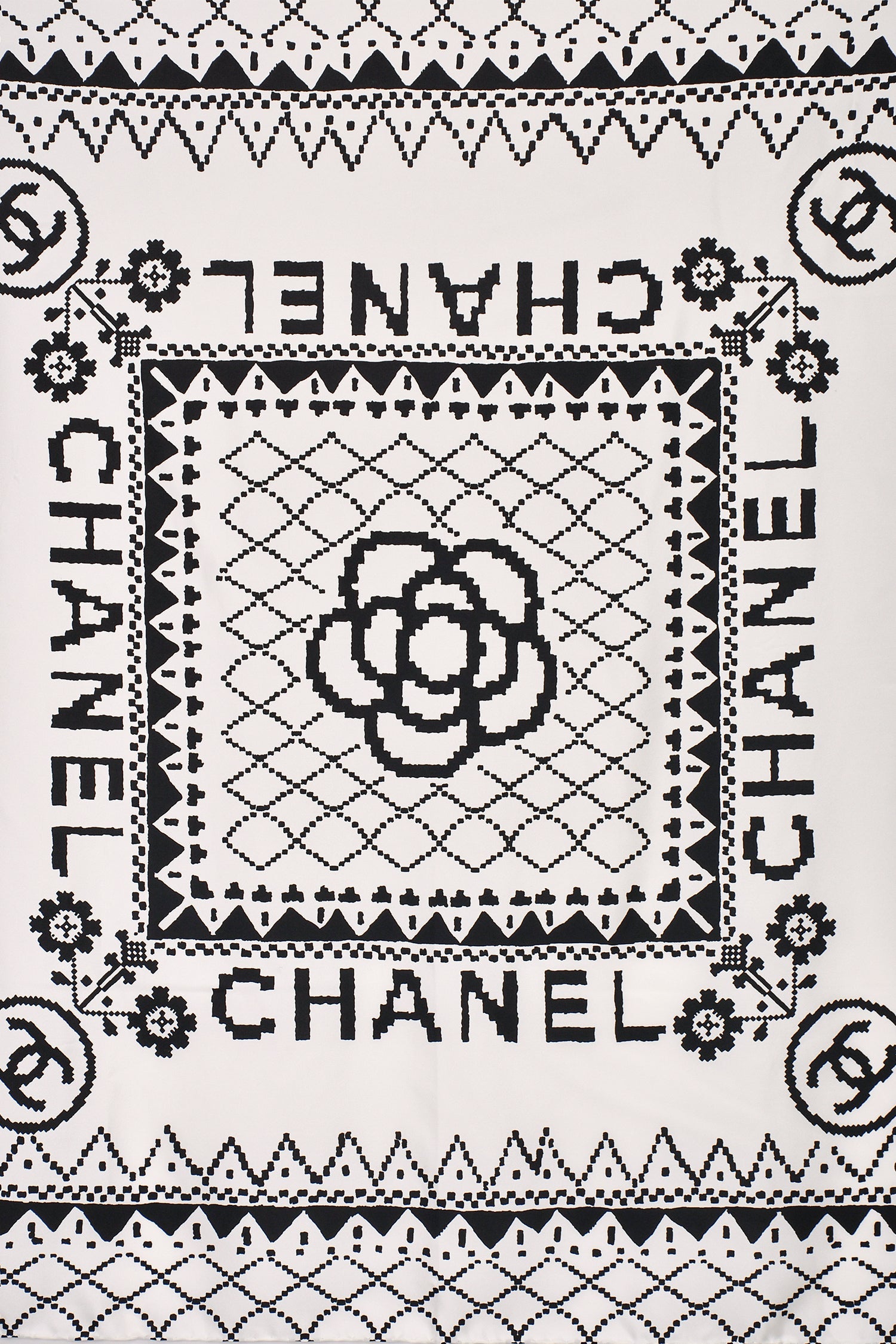 Pre-Loved Chanel™ 2018 Black/White Pixel Doodle Scarf