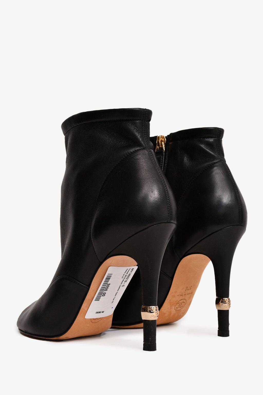 Pre-Loved Chanel™ 2019 Black Leather Open Toe CC Heels Size 37
