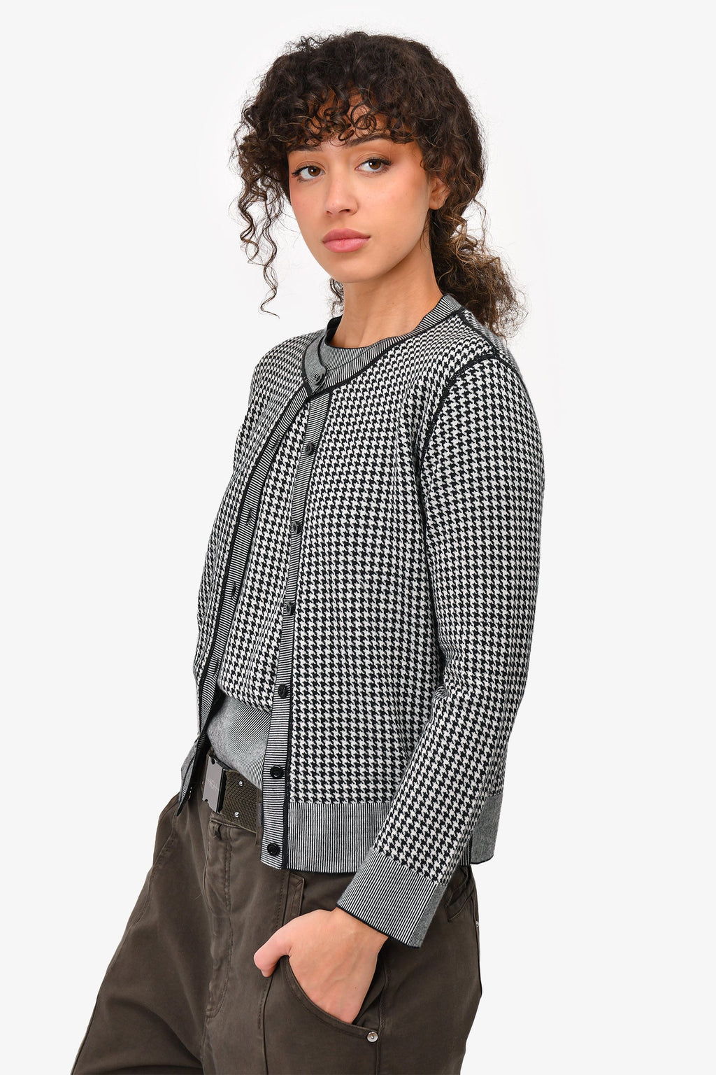 Christian Dior Black/White Houndstooth Pattern Cashmere/Silk igan and Twin Set Size 8